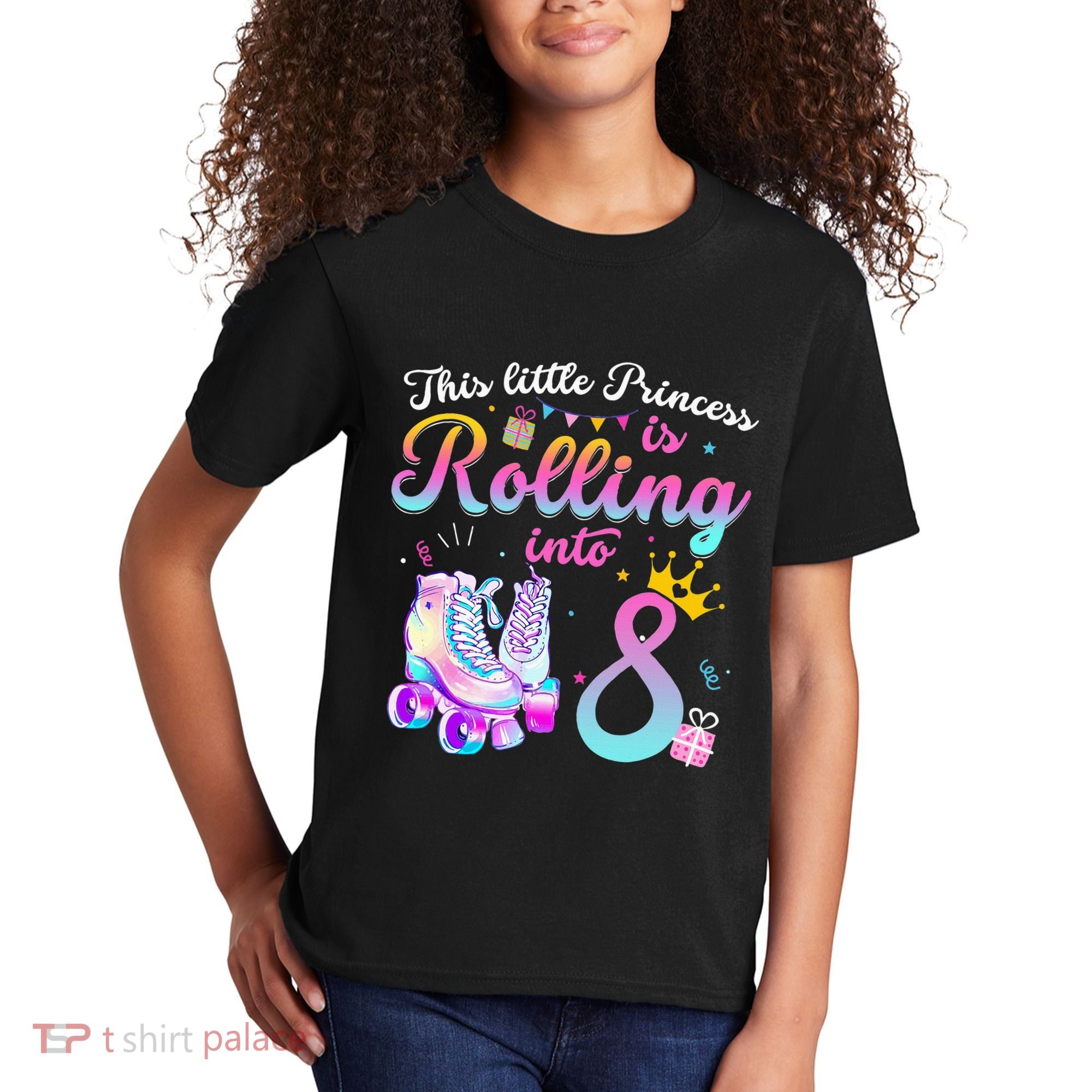 Roller Skate 8th Birthday 8 Year Old Girl Party Outfit Kids T-Shirt
