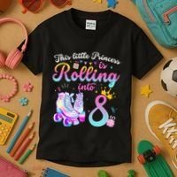 Roller Skate 8th Birthday 8 Year Old Girl Party Outfit Kids T-Shirt thumb 3
