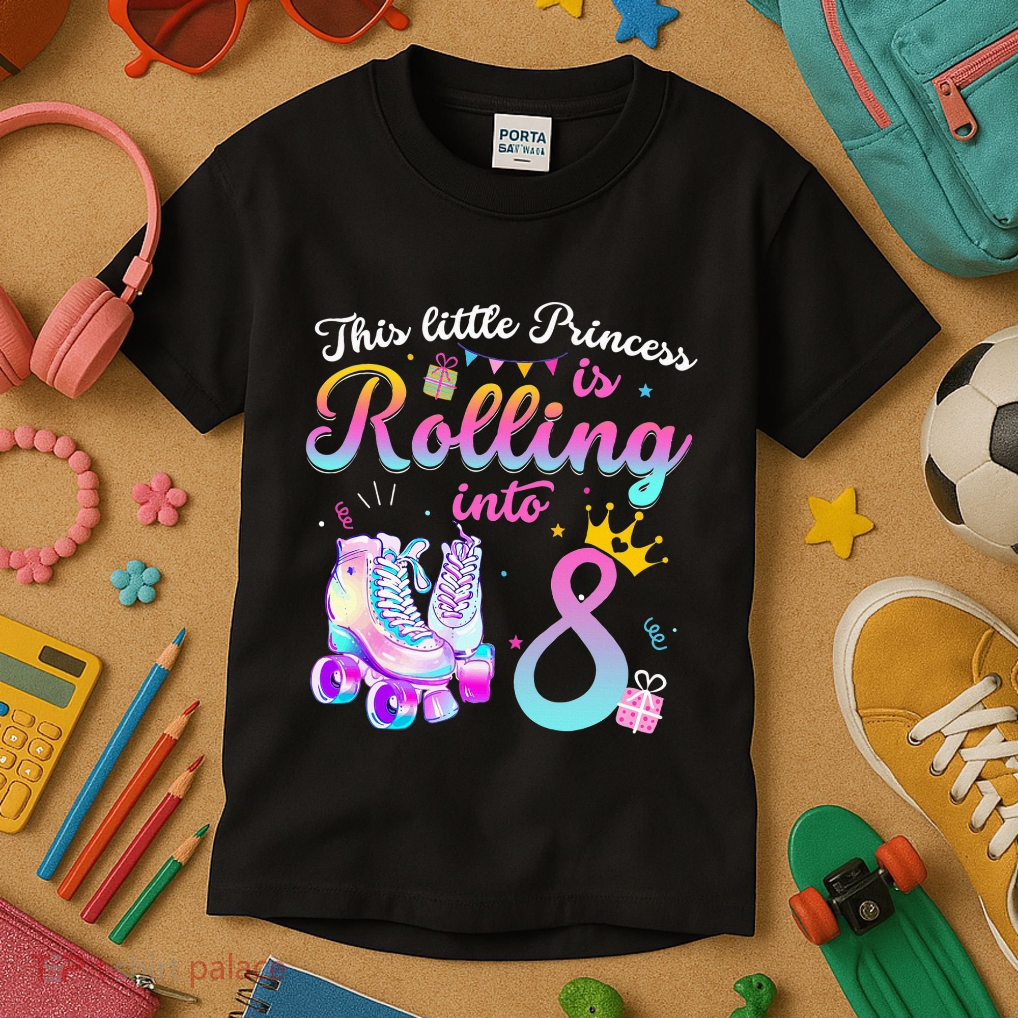 Roller Skate 8th Birthday 8 Year Old Girl Party Outfit Kids T-Shirt