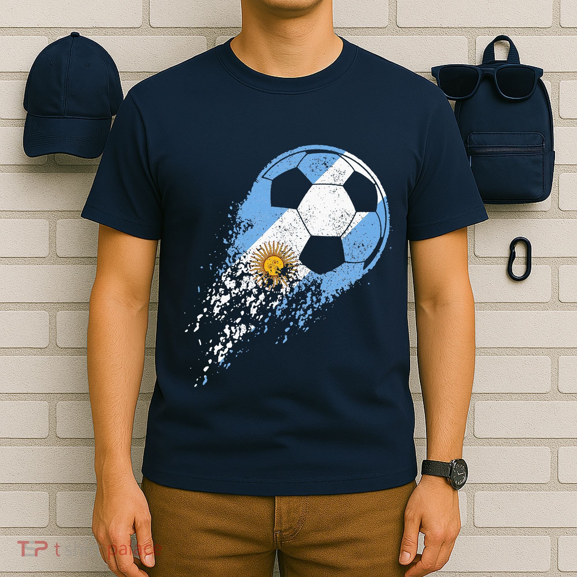 retro Soccer Argentinian Flag Pride Soccer Player T-Shirt