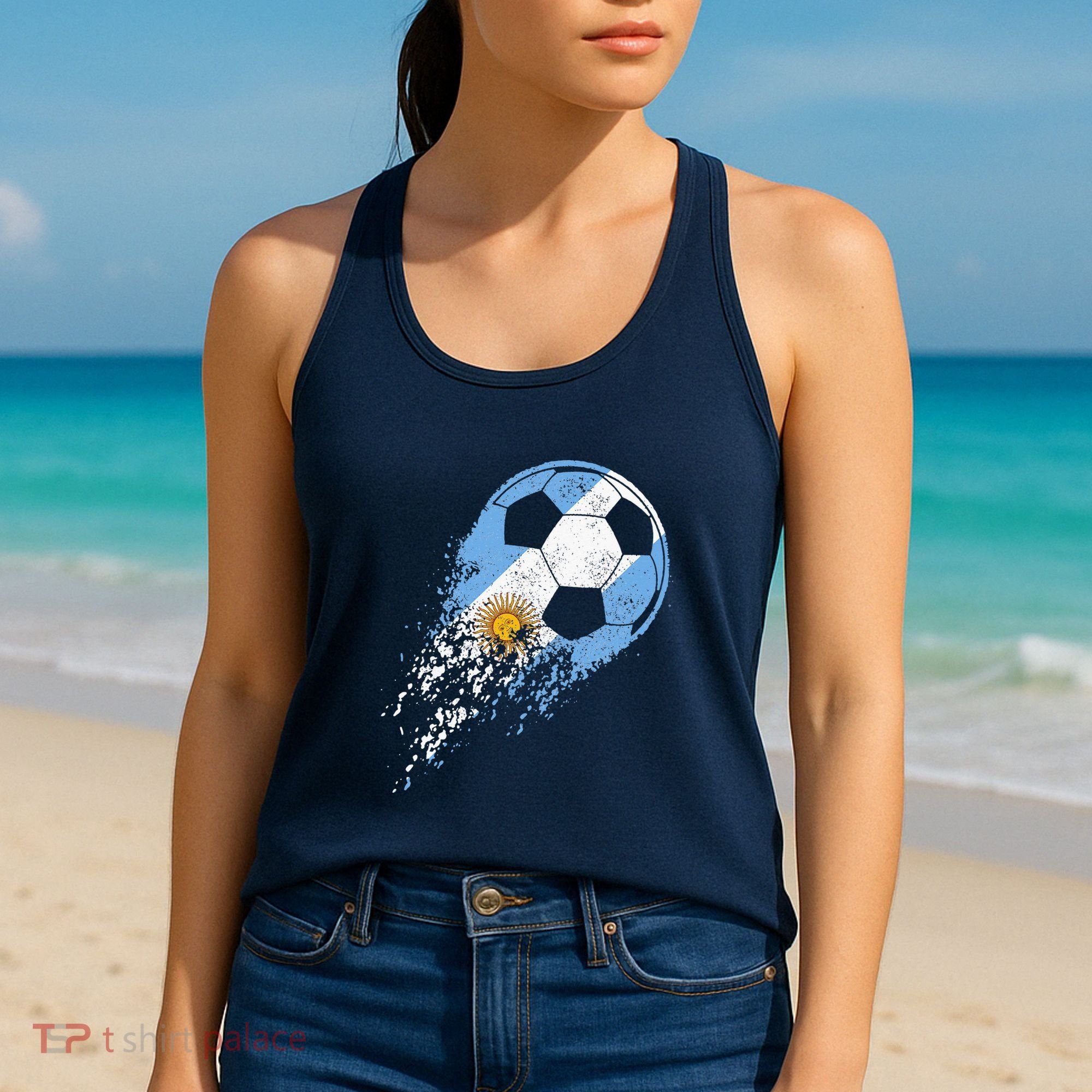 retro Soccer Argentinian Flag Pride Soccer Player Women's Tank Top