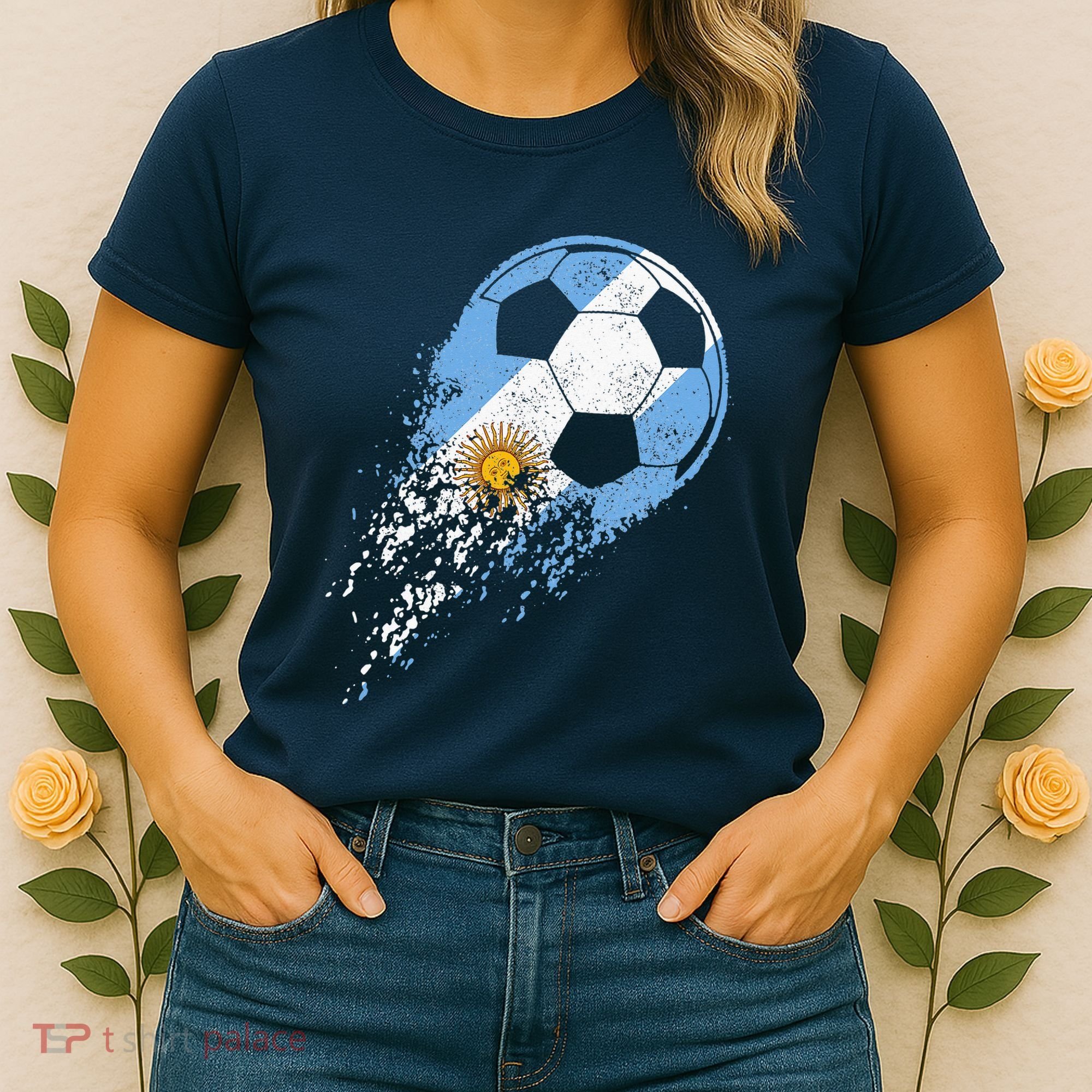 retro Soccer Argentinian Flag Pride Soccer Player Women's T-Shirt