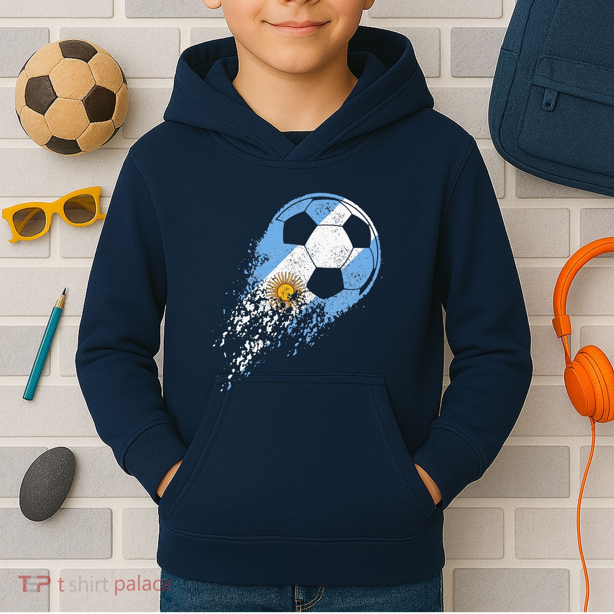 retro Soccer Argentinian Flag Pride Soccer Player Kids Hoodie