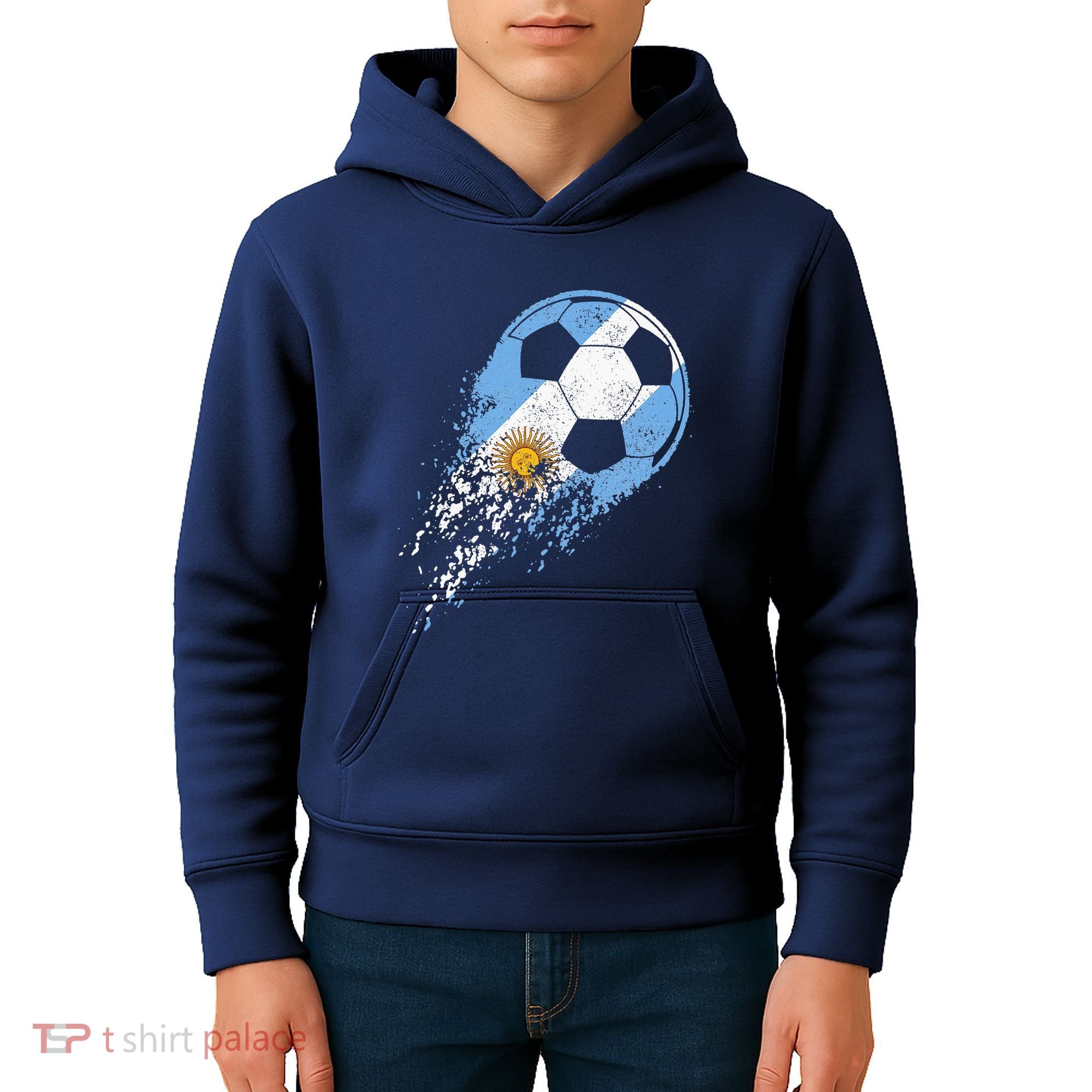 retro Soccer Argentinian Flag Pride Soccer Player Kids Hoodie