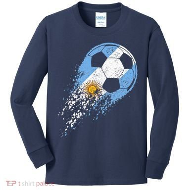 retro Soccer Argentinian Flag Pride Soccer Player Kids Long Sleeve Shirt