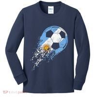 retro Soccer Argentinian Flag Pride Soccer Player Kids Long Sleeve Shirt thumb 0