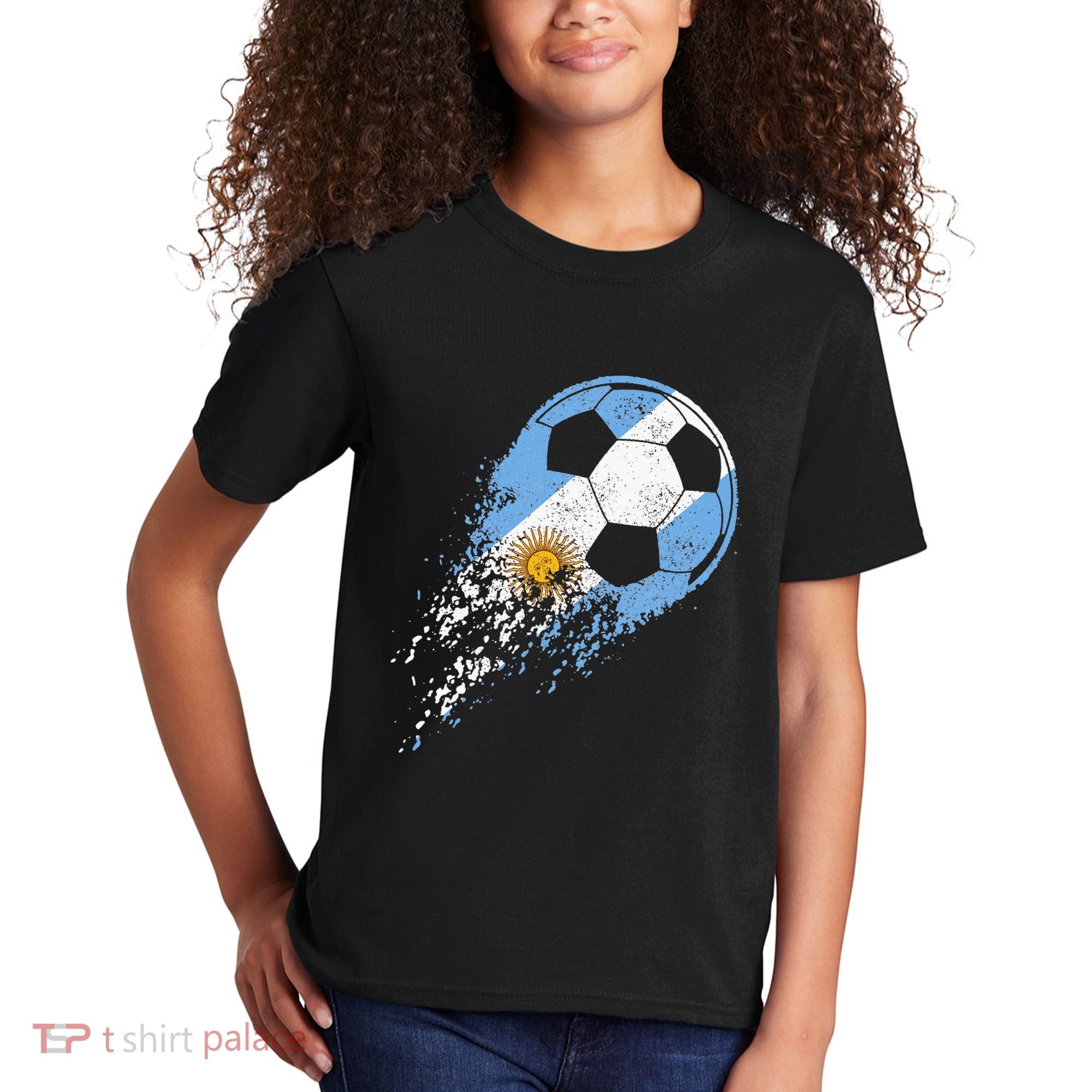 retro Soccer Argentinian Flag Pride Soccer Player Kids T-Shirt