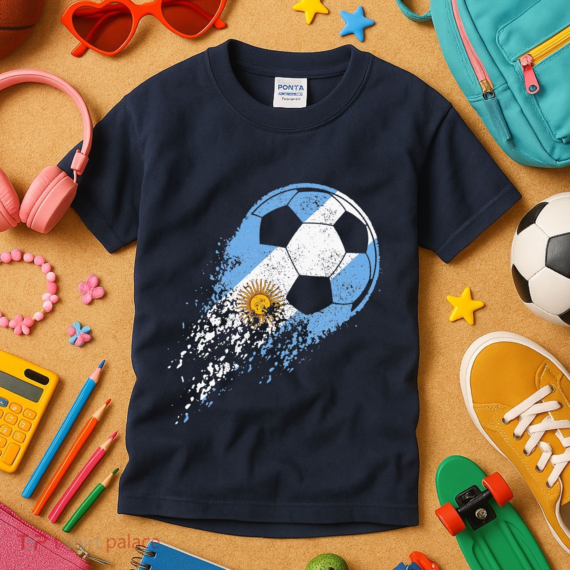 retro Soccer Argentinian Flag Pride Soccer Player Kids T-Shirt
