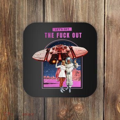 Retro Space Astronaut Couple Funny Coaster