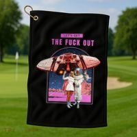 Retro Space Astronaut Couple Funny Golf Towel thumb 1