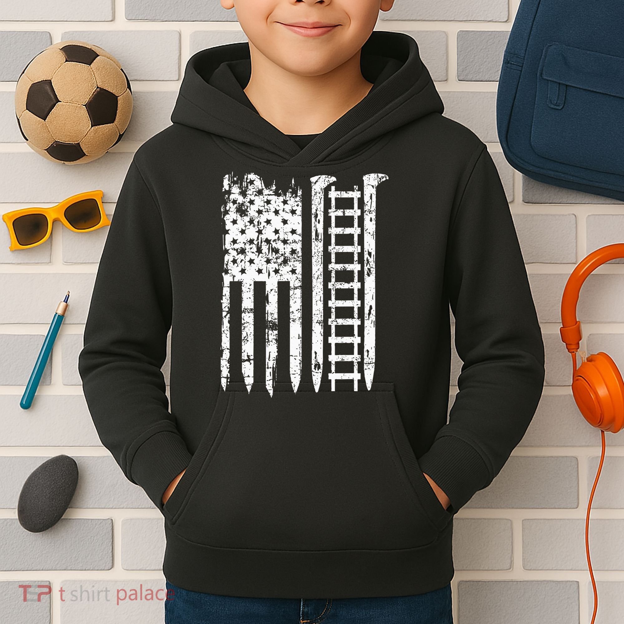 Railroad Spike American Flag Train Gift For Railway Workers Kids Hoodie