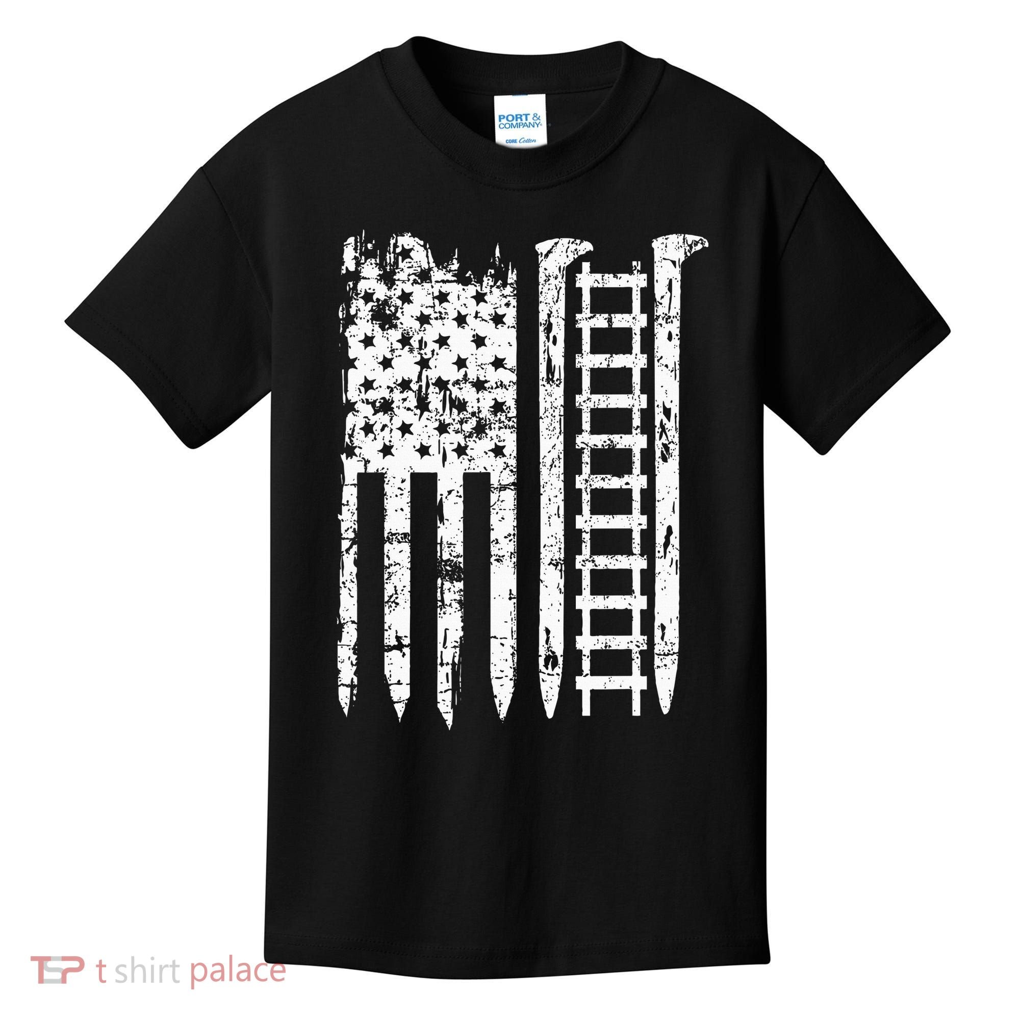 Railroad Spike American Flag Train Gift For Railway Workers Kids T-Shirt