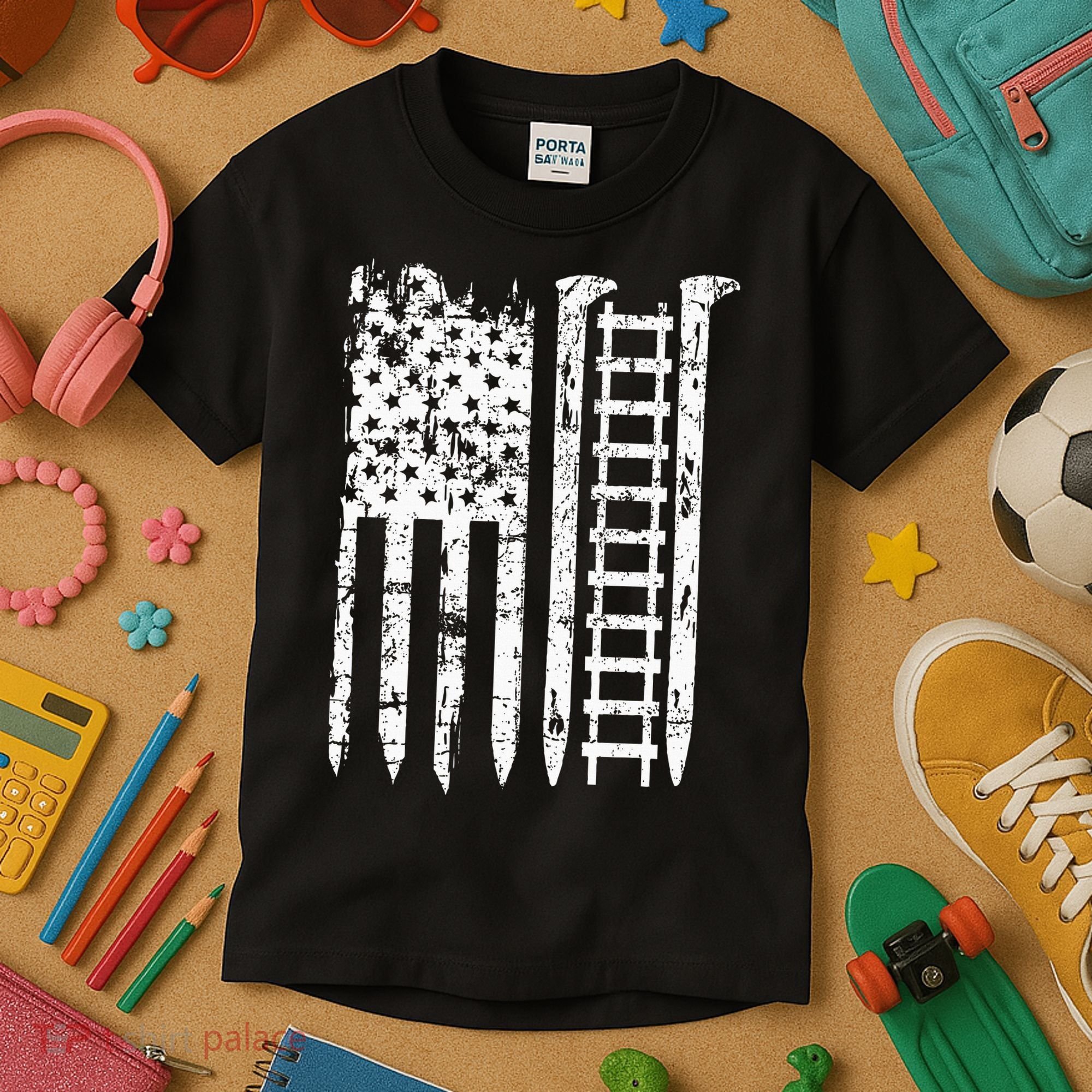 Railroad Spike American Flag Train Gift For Railway Workers Kids T-Shirt