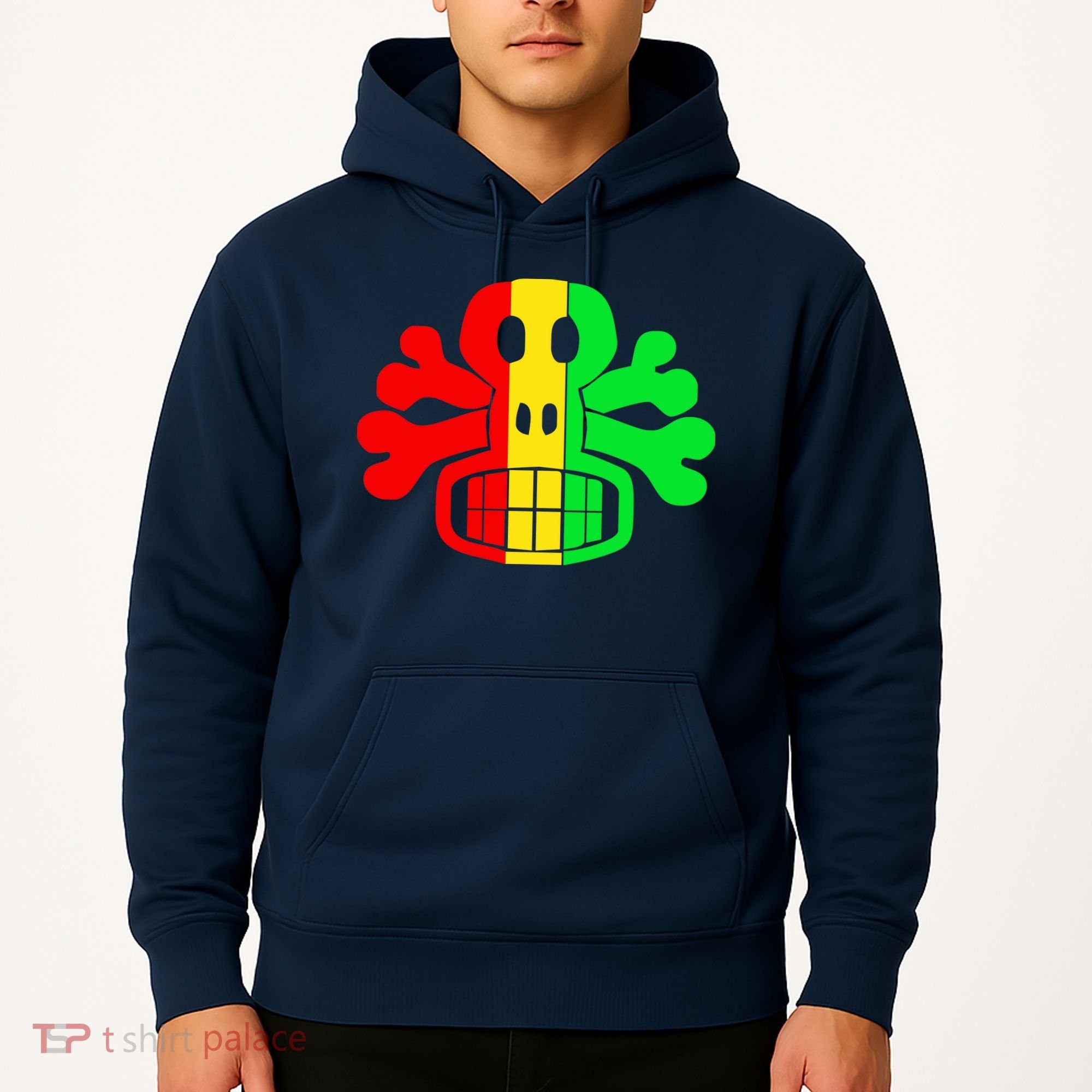 RASTA SKULL AND CROSSBONES Reggae Dub Club Rave Hoodie