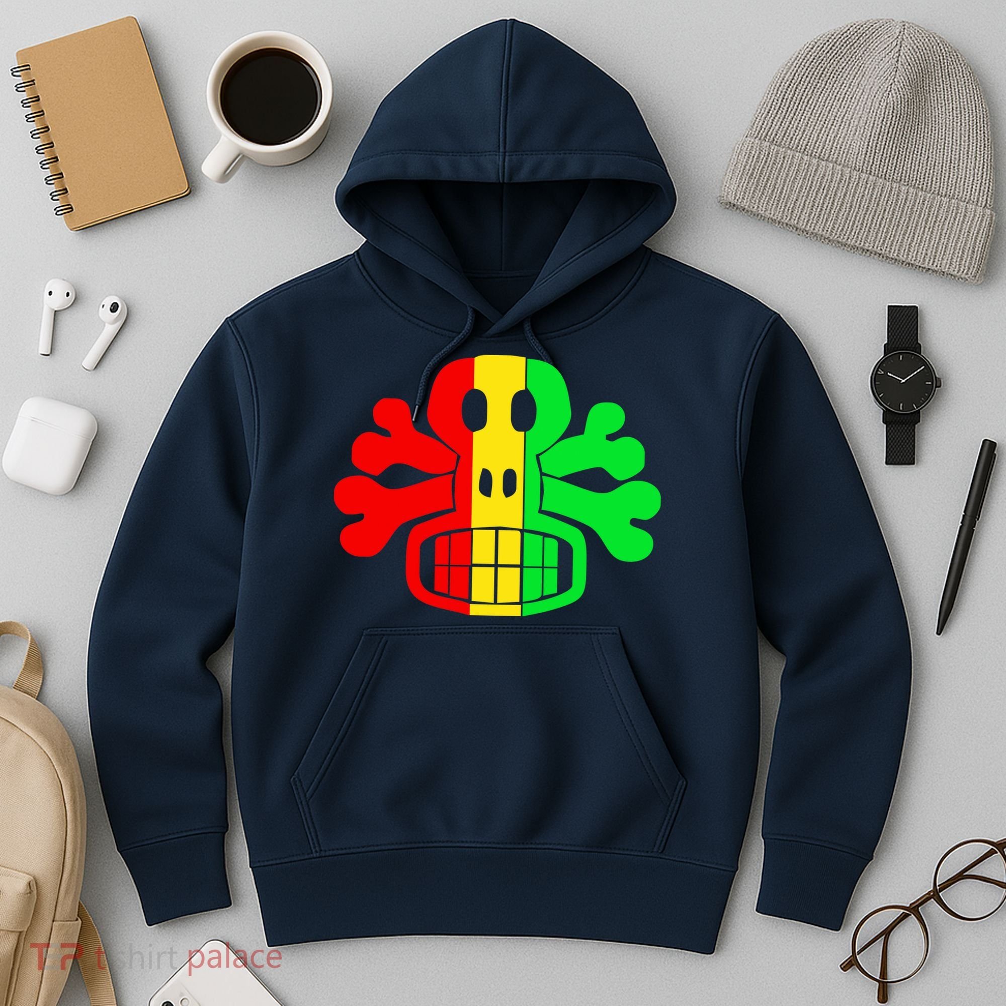 RASTA SKULL AND CROSSBONES Reggae Dub Club Rave Hoodie