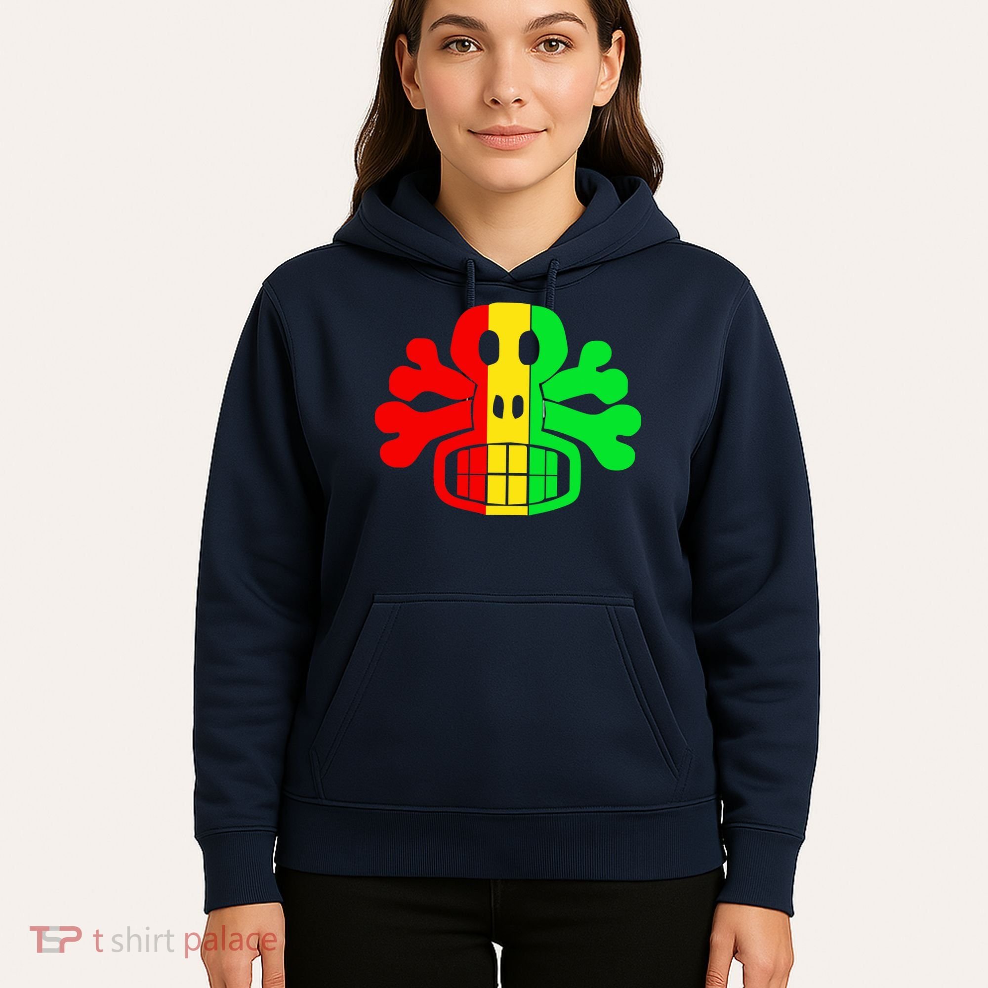 RASTA SKULL AND CROSSBONES Reggae Dub Club Rave Hoodie