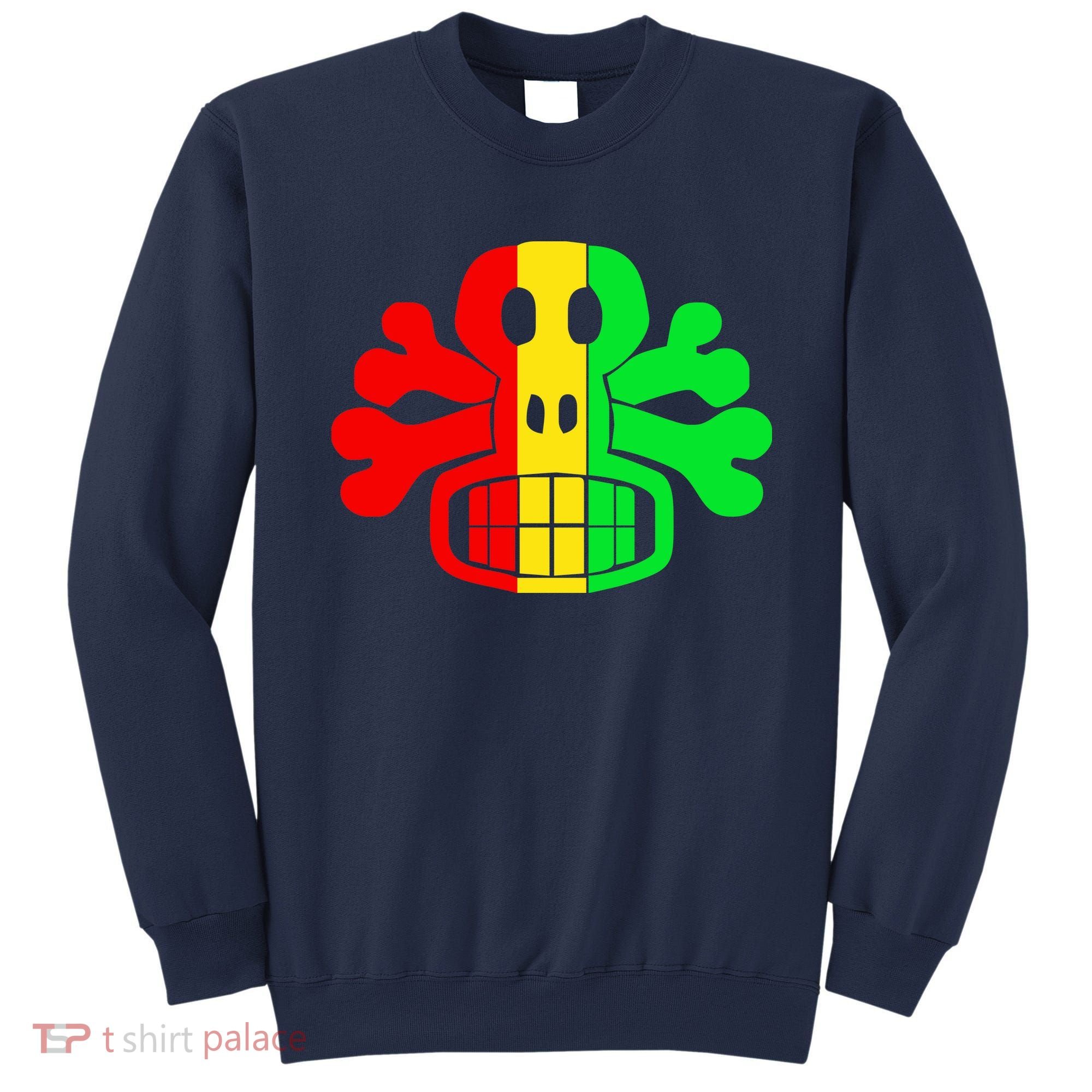 RASTA SKULL AND CROSSBONES Reggae Dub Club Rave Sweatshirt