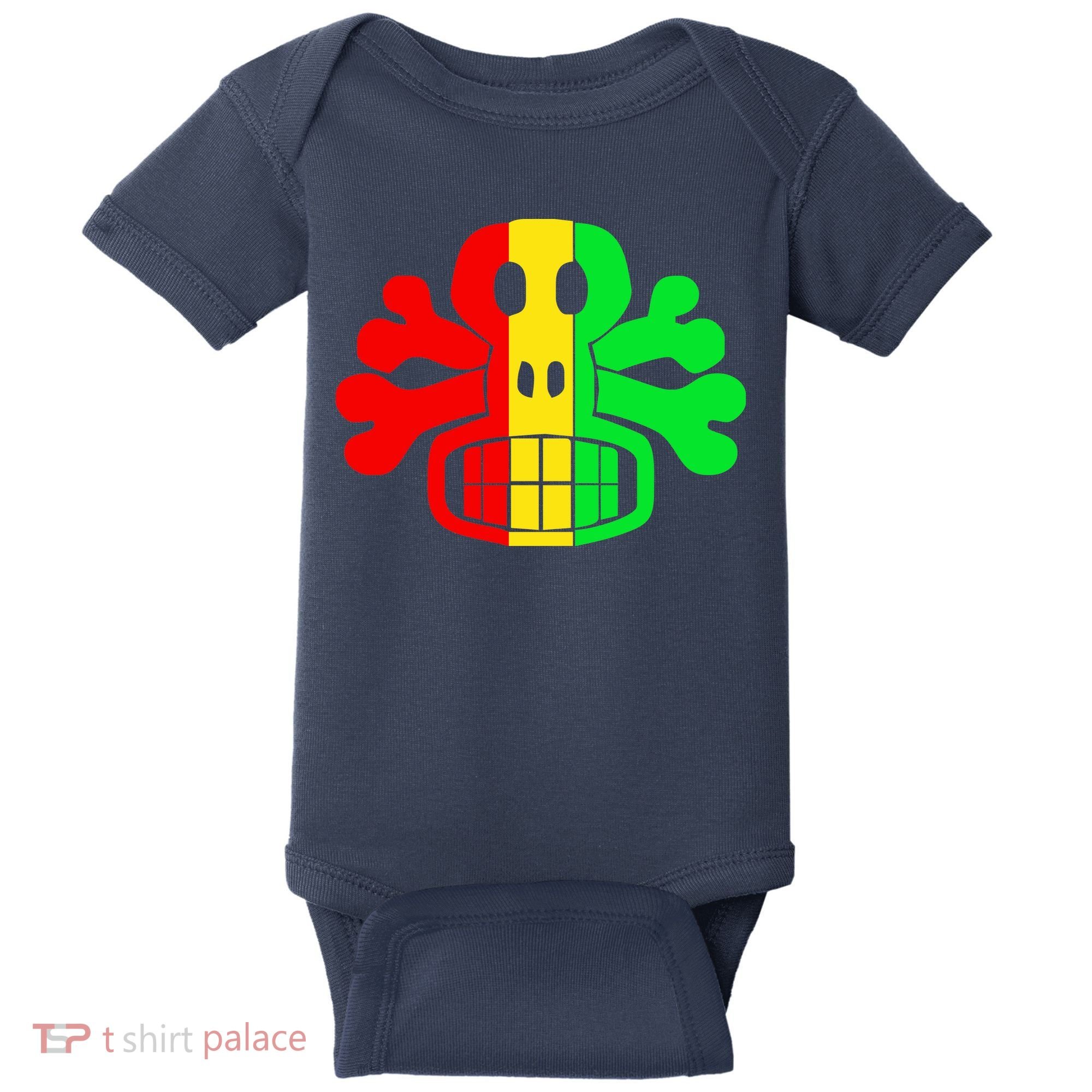 RASTA SKULL AND CROSSBONES Reggae Dub Club Rave Baby Bodysuit