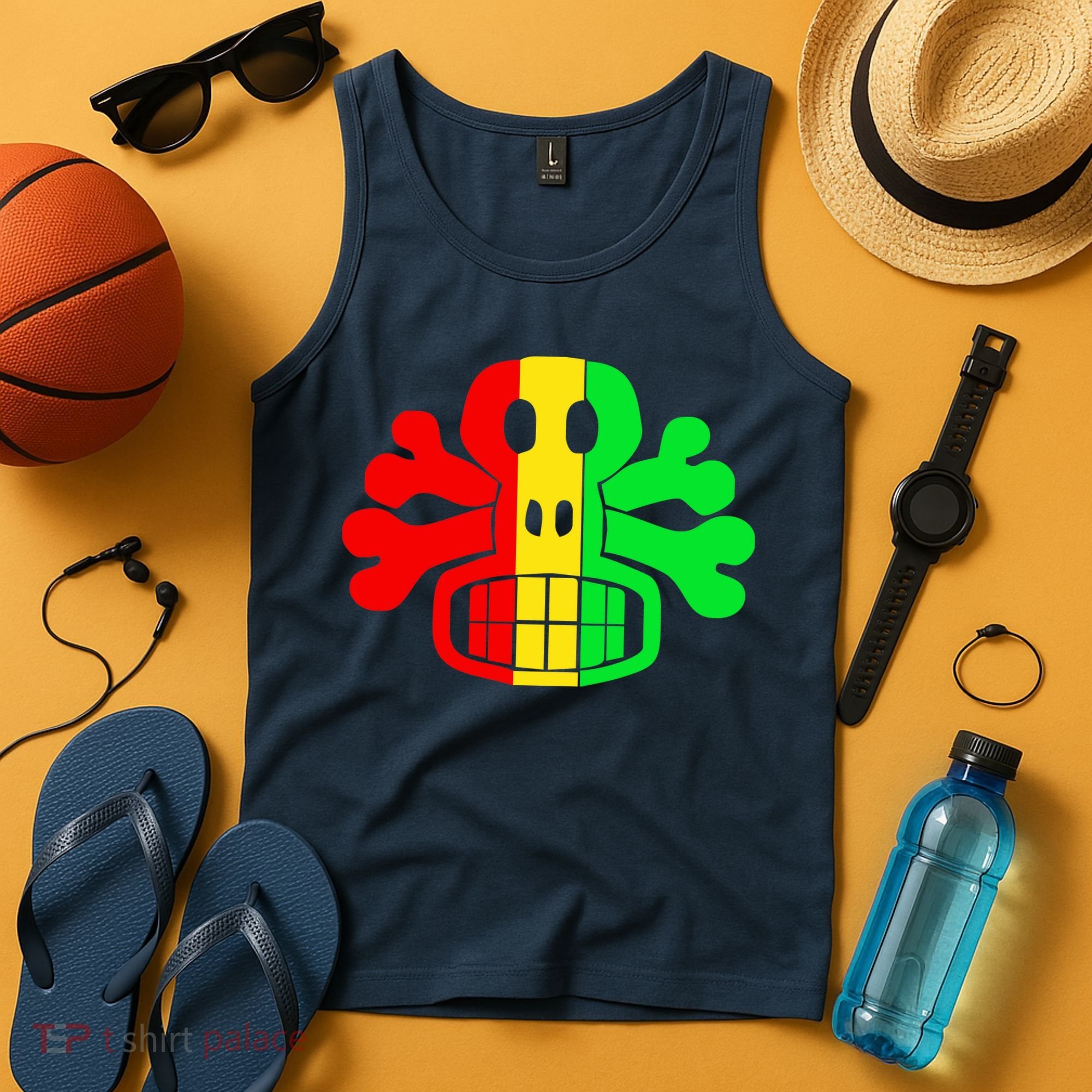 RASTA SKULL AND CROSSBONES Reggae Dub Club Rave Tank Top