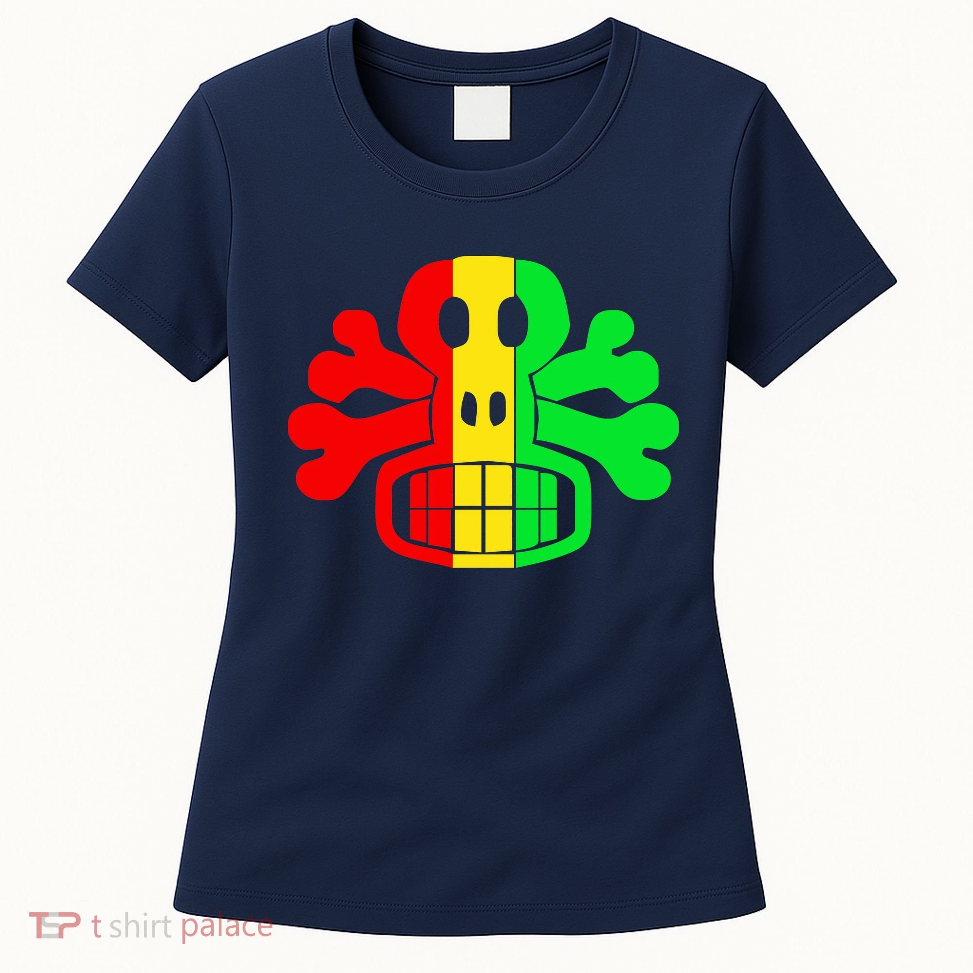 RASTA SKULL AND CROSSBONES Reggae Dub Club Rave Women's T-Shirt
