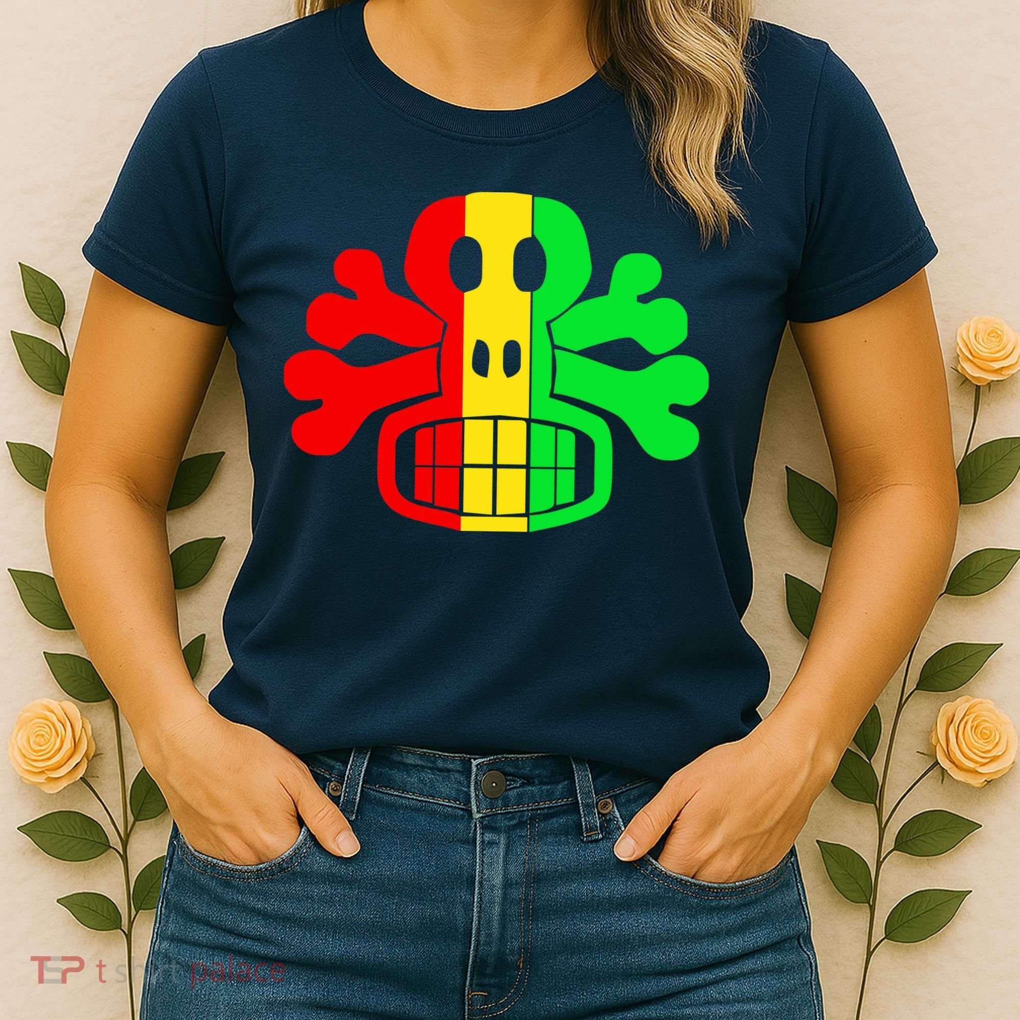 RASTA SKULL AND CROSSBONES Reggae Dub Club Rave Women's T-Shirt