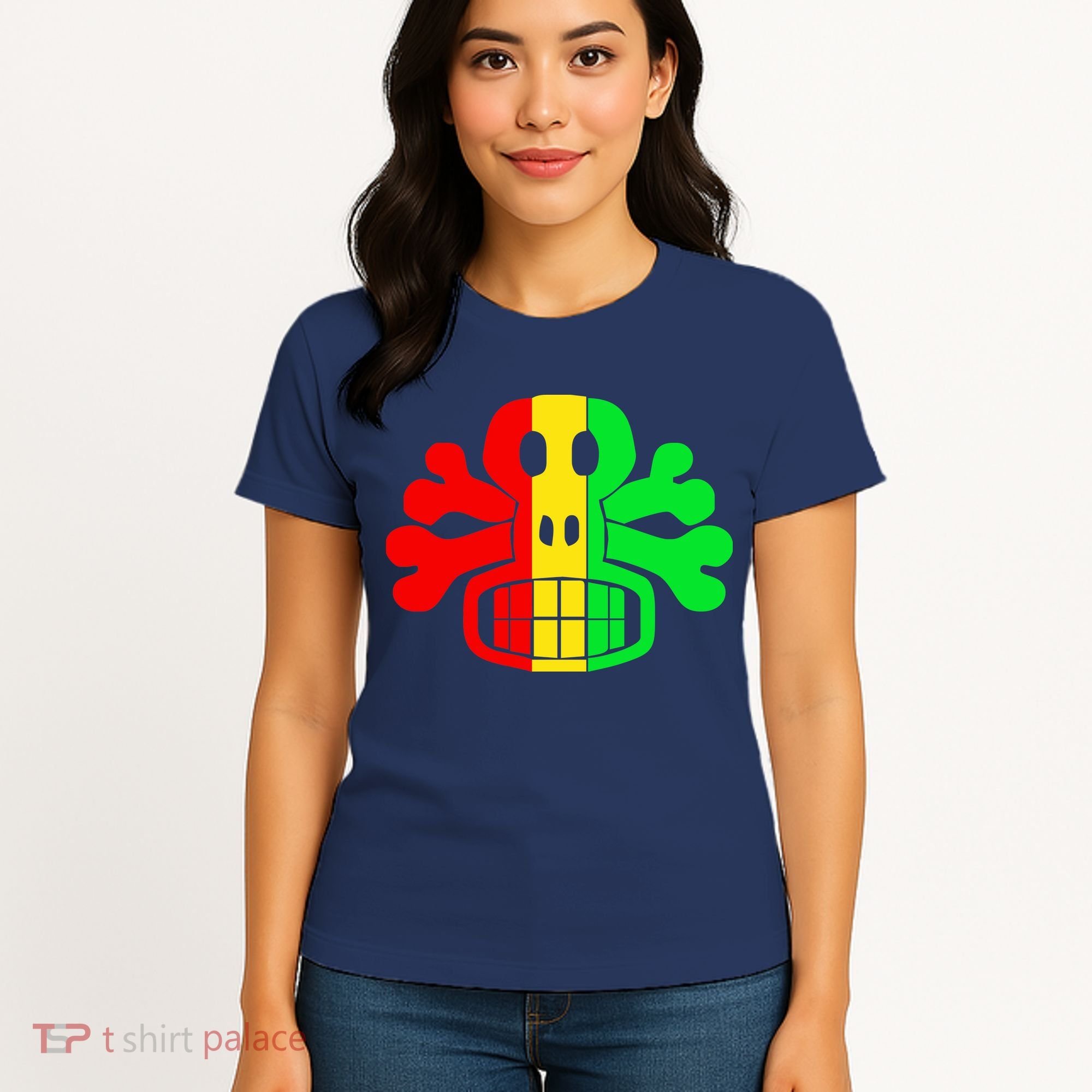 RASTA SKULL AND CROSSBONES Reggae Dub Club Rave Women's T-Shirt