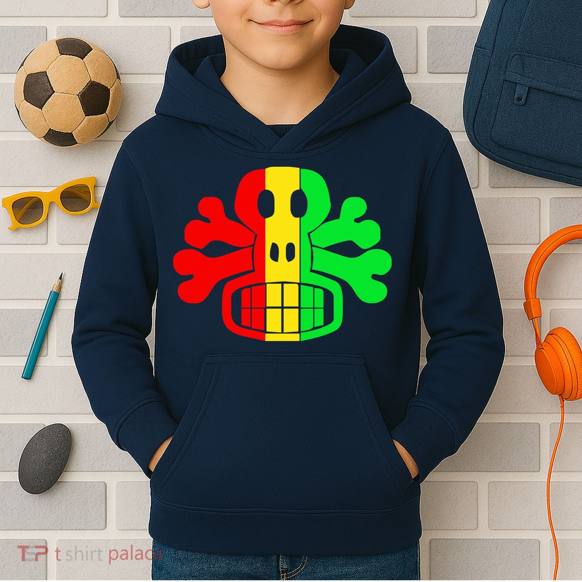 RASTA SKULL AND CROSSBONES Reggae Dub Club Rave Kids Hoodie