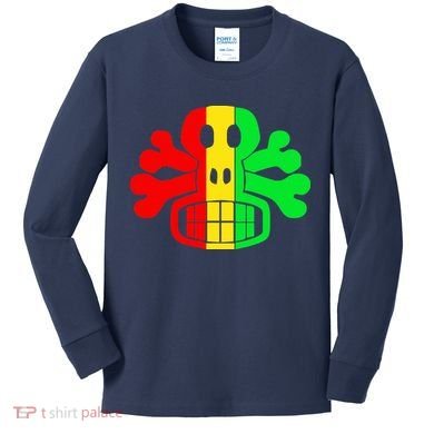 RASTA SKULL AND CROSSBONES Reggae Dub Club Rave Kids Long Sleeve Shirt