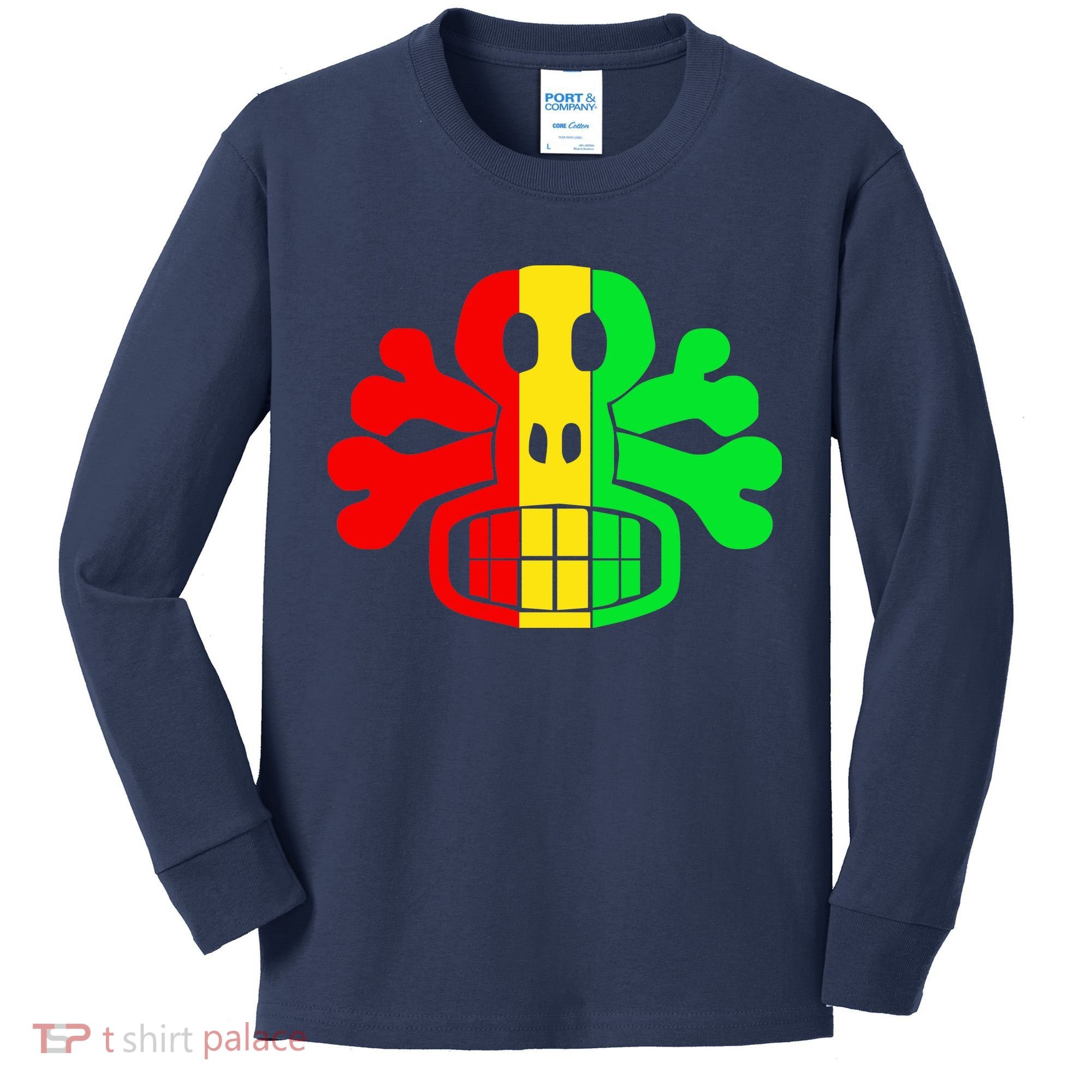 RASTA SKULL AND CROSSBONES Reggae Dub Club Rave Kids Long Sleeve Shirt