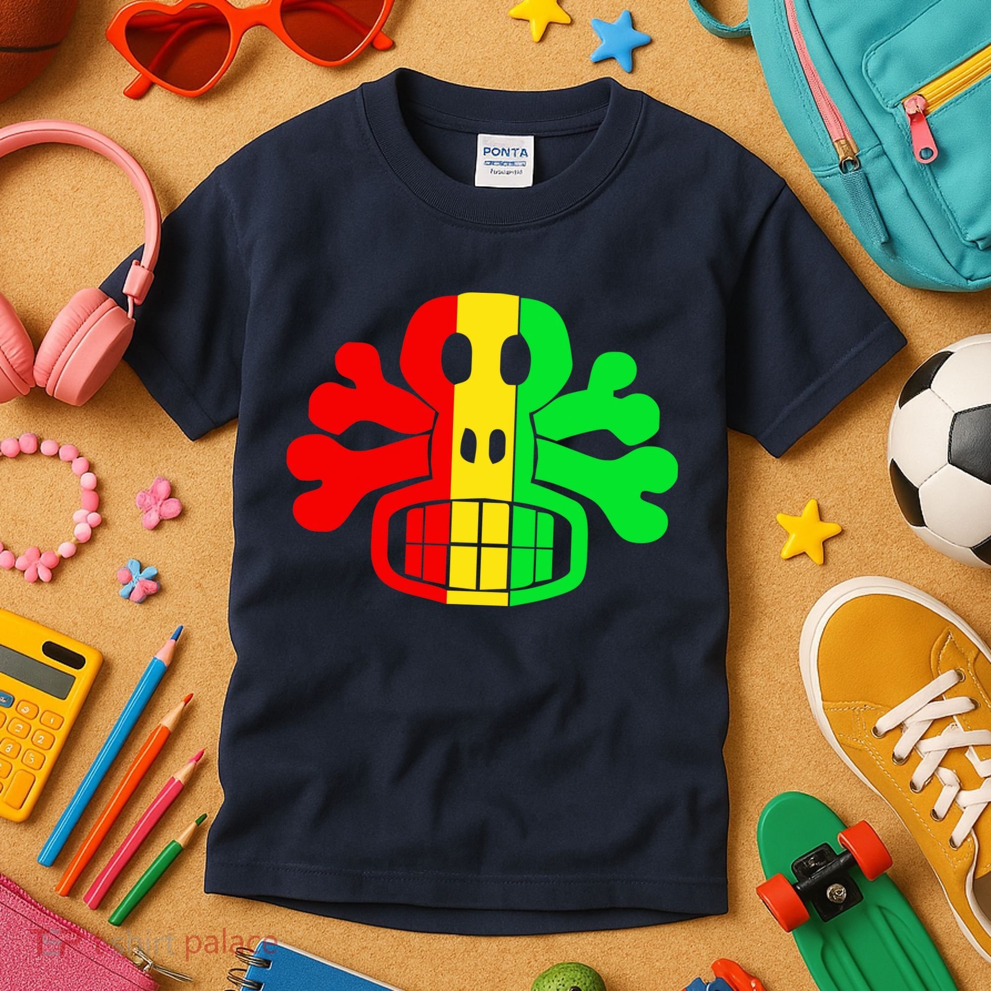 RASTA SKULL AND CROSSBONES Reggae Dub Club Rave Kids T-Shirt