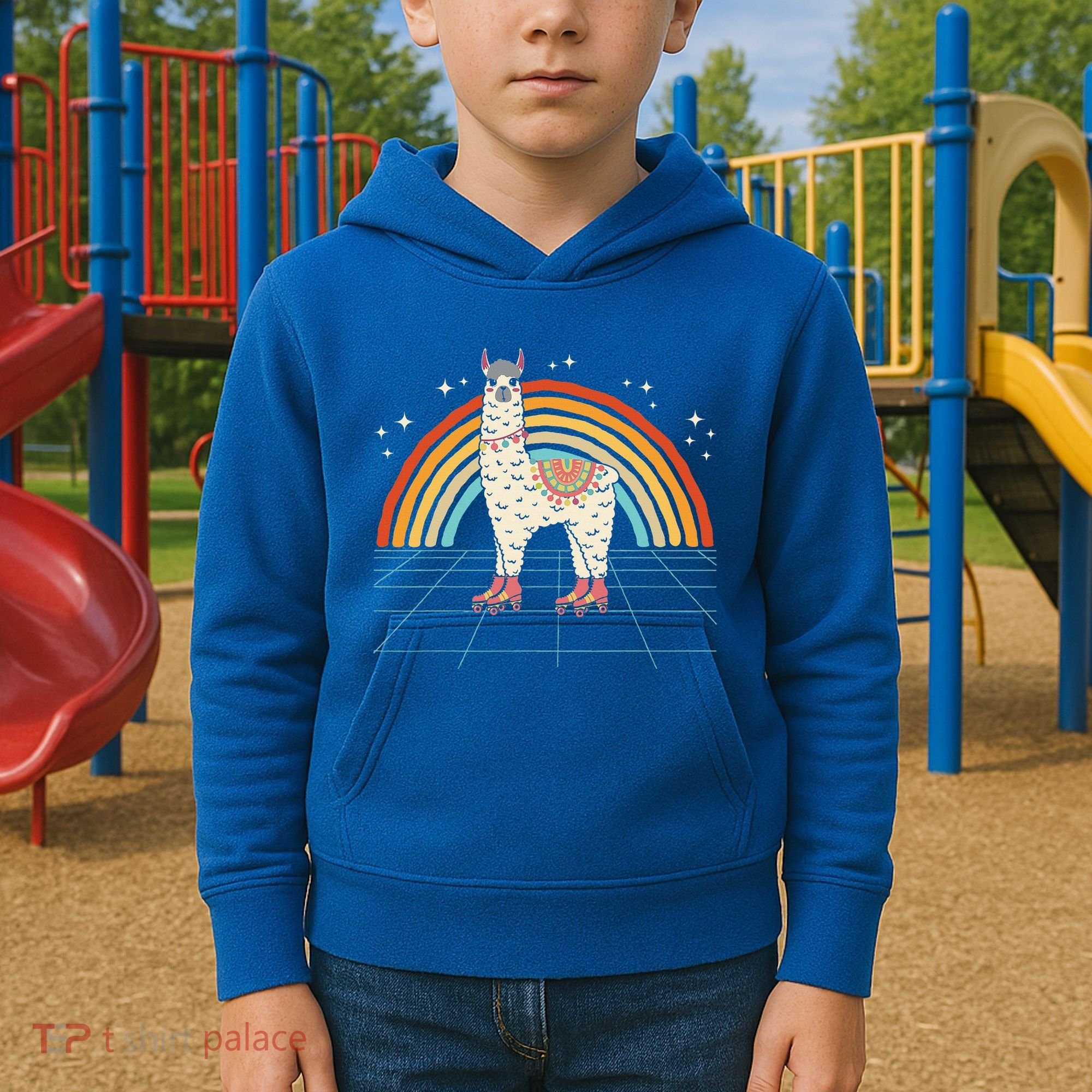 Roller Skating Alpaca Skater Skate 70s 80s Kids Hoodie