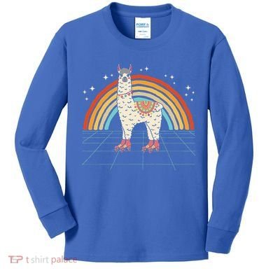 Roller Skating Alpaca Skater Skate 70s 80s Kids Long Sleeve Shirt
