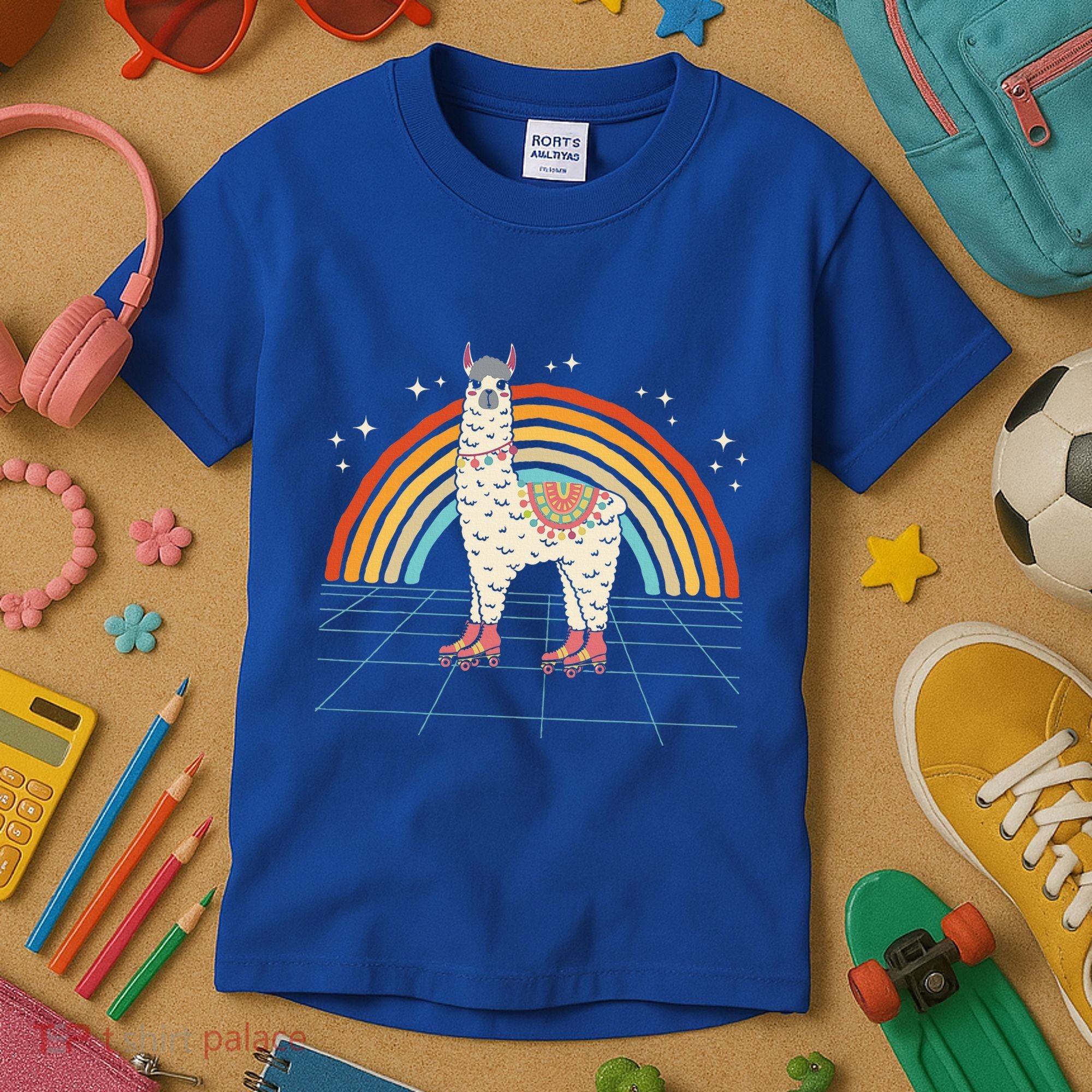 Roller Skating Alpaca Skater Skate 70s 80s Kids T-Shirt
