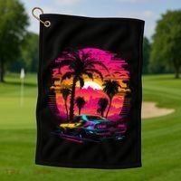Retrowave Synthwave Aesthetic Sports Car 80s 90s Golf Towel thumb 1