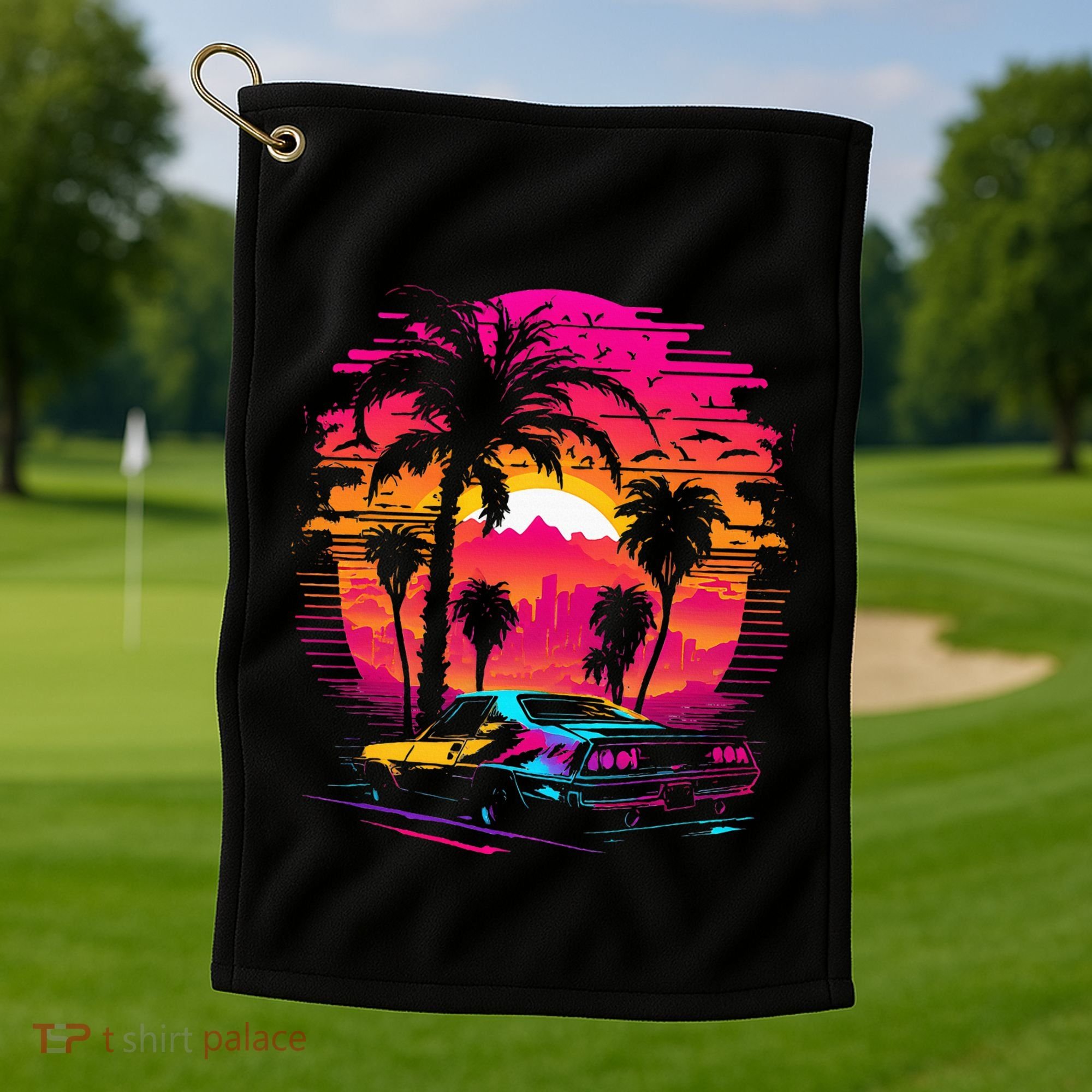 Retrowave Synthwave Aesthetic Sports Car 80s 90s Golf Towel