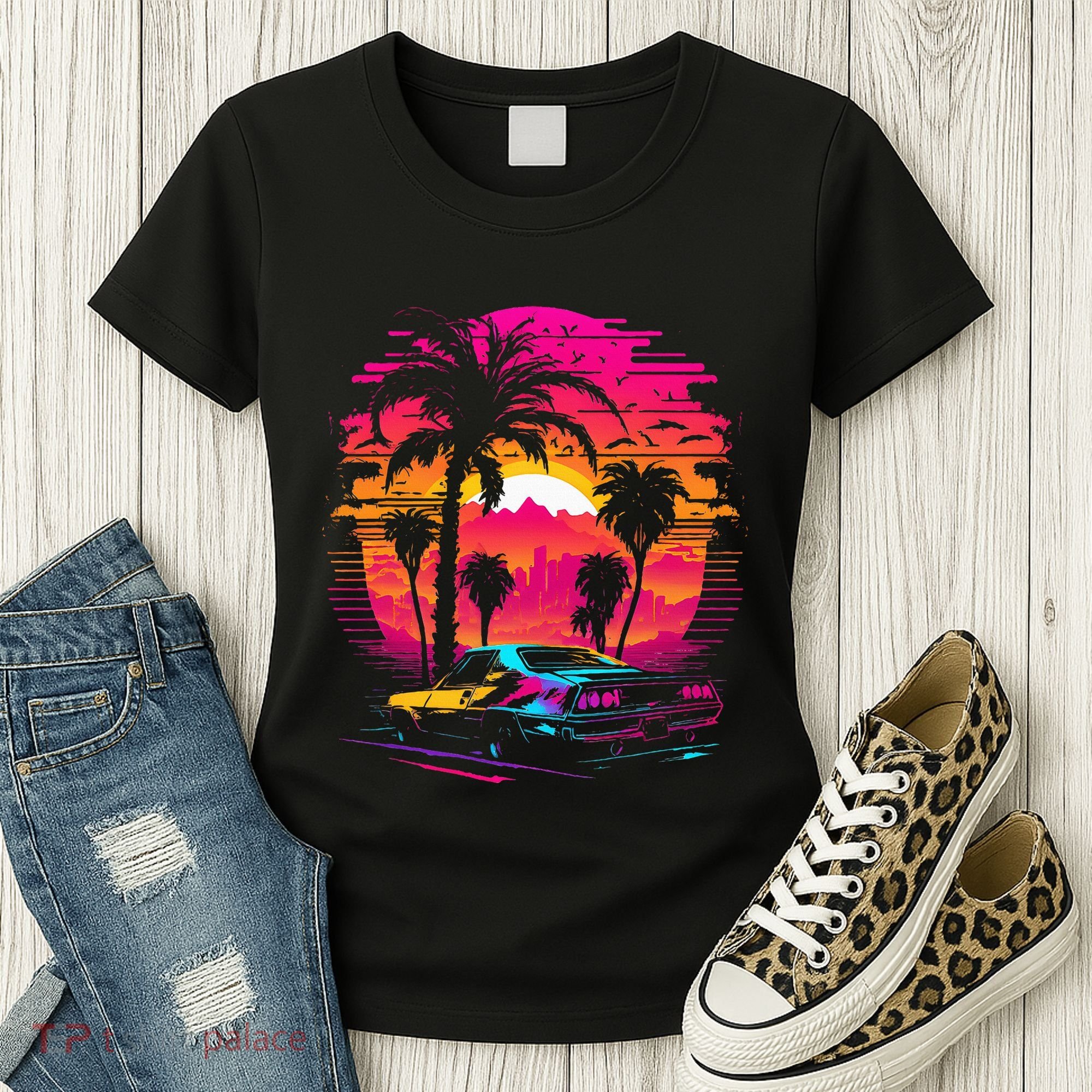 Retrowave Synthwave Aesthetic Sports Car 80s 90s Women's T-Shirt