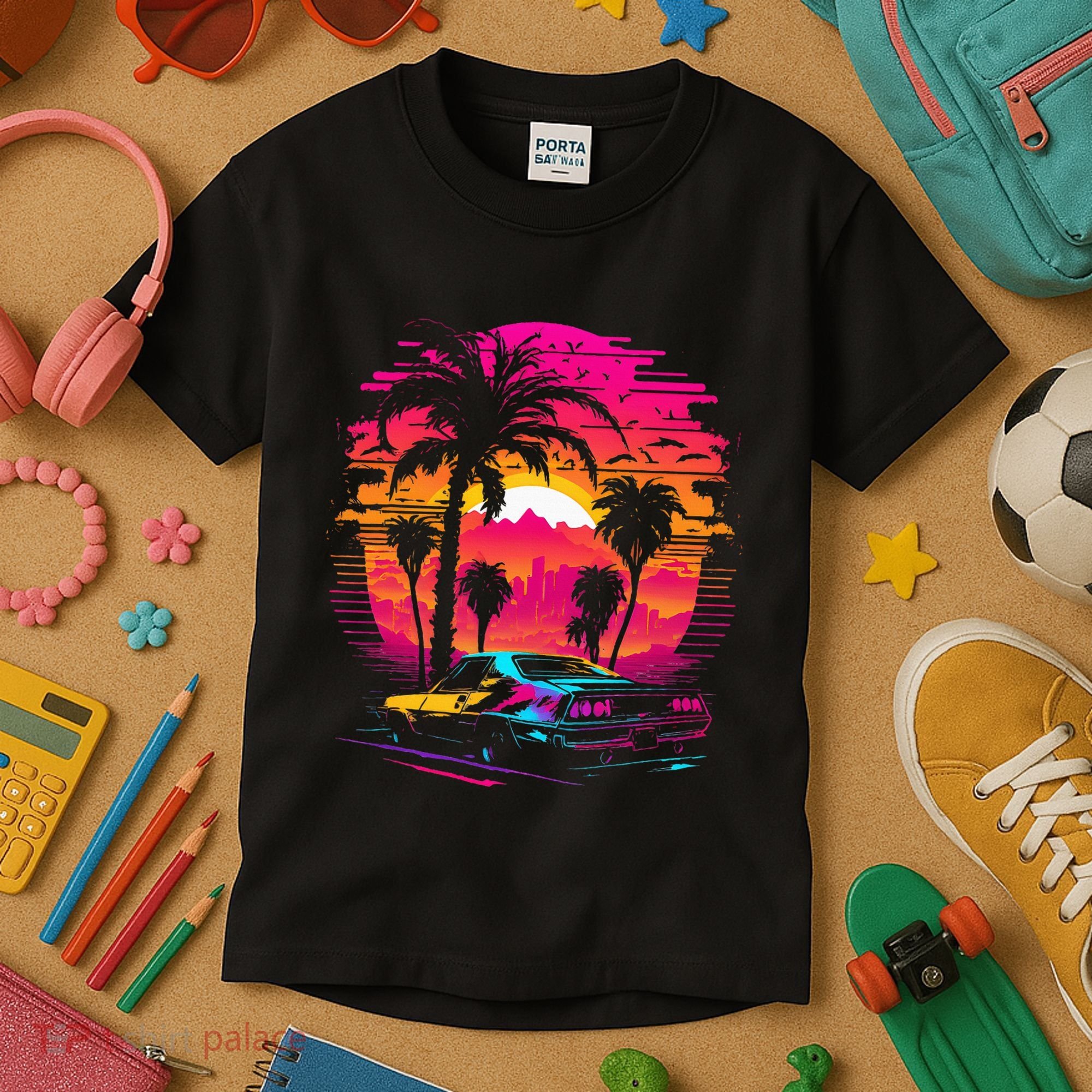 Retrowave Synthwave Aesthetic Sports Car 80s 90s Kids T-Shirt