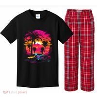 Retrowave Synthwave Aesthetic Sports Car 80s 90s Kids Plaid Pajama Set thumb 0
