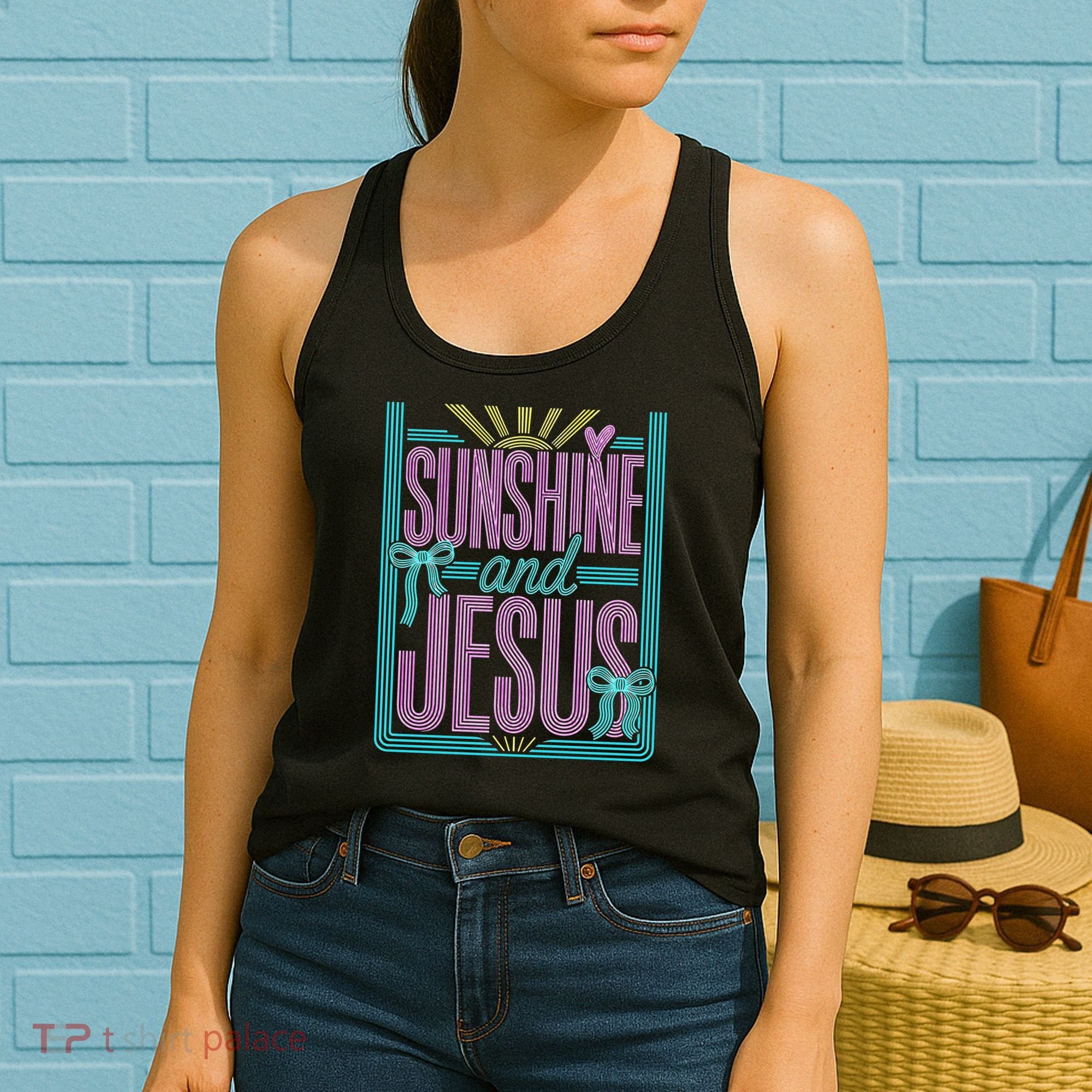 Retro Sunshine And Jesus Faith Striped Summer Women's Tank Top