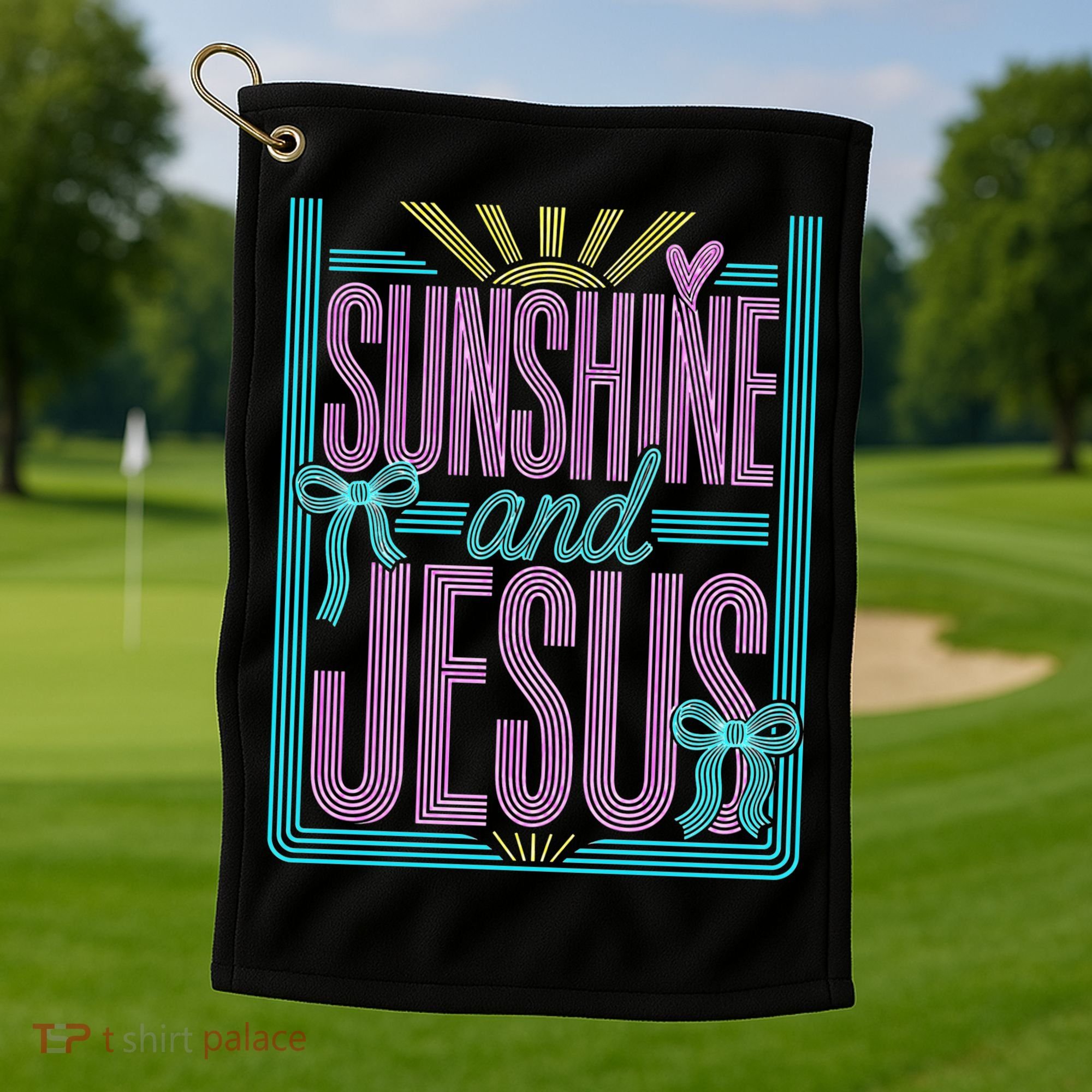 Retro Sunshine And Jesus Faith Striped Summer Golf Towel