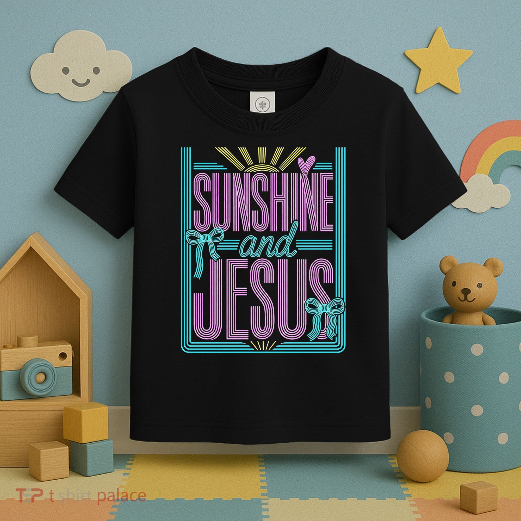 Retro Sunshine And Jesus Faith Striped Summer Toddler T-Shirt