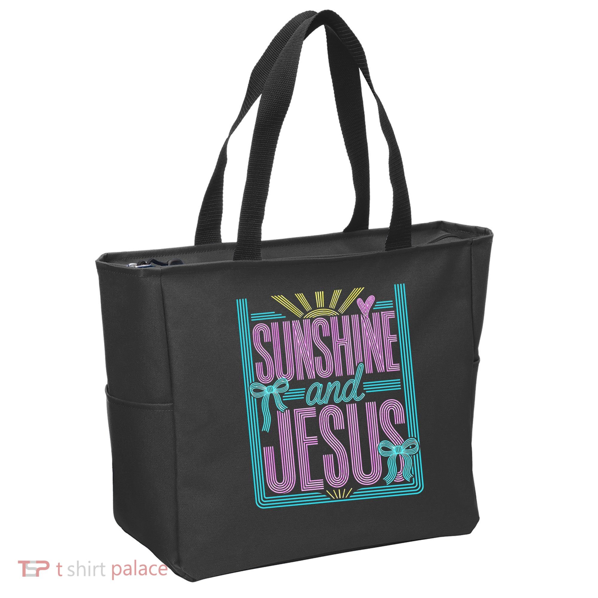 Retro Sunshine And Jesus Faith Striped Summer Tote Bag
