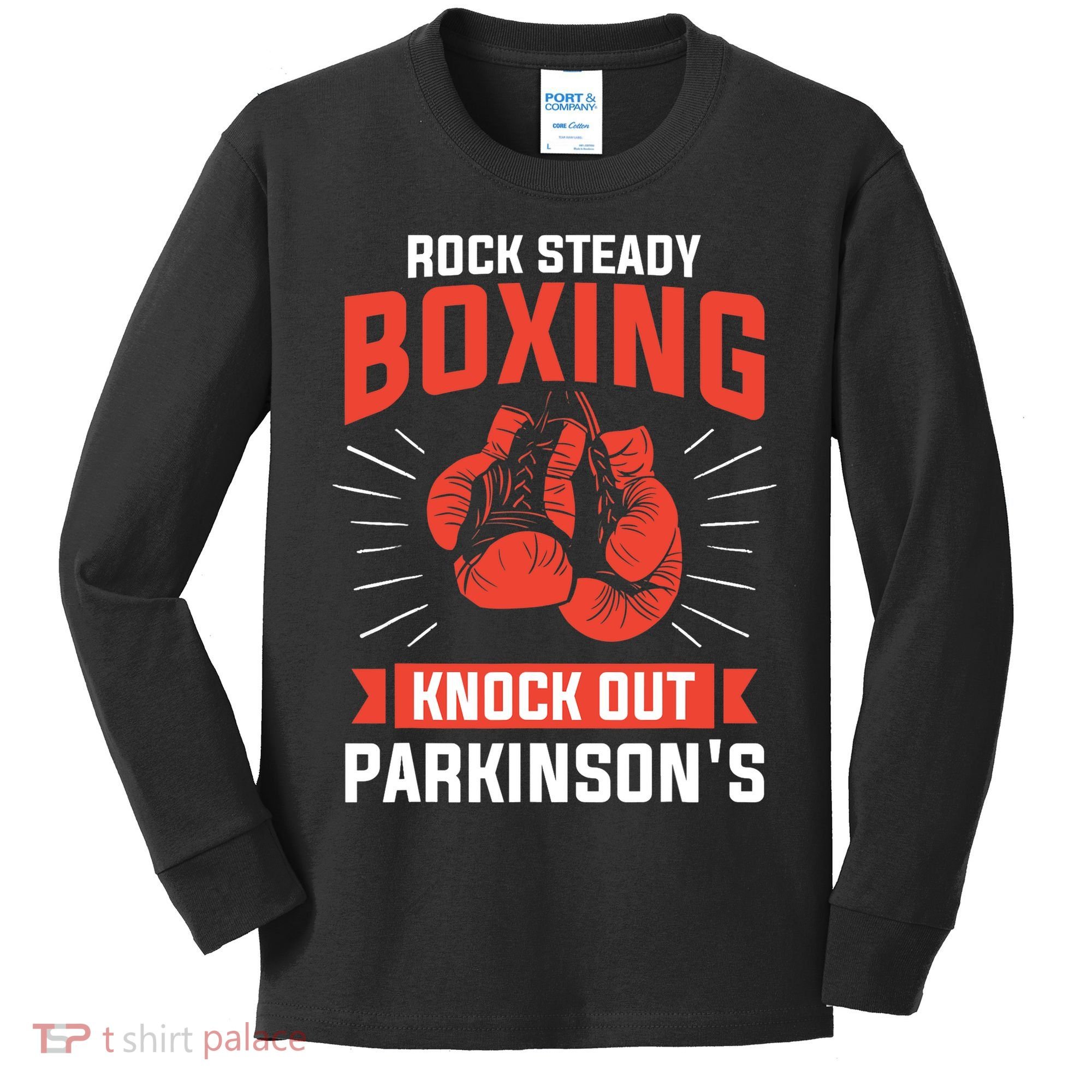 Rock Steady Boxing Knock Out Parkinson's Boxer Kids Long Sleeve Shirt