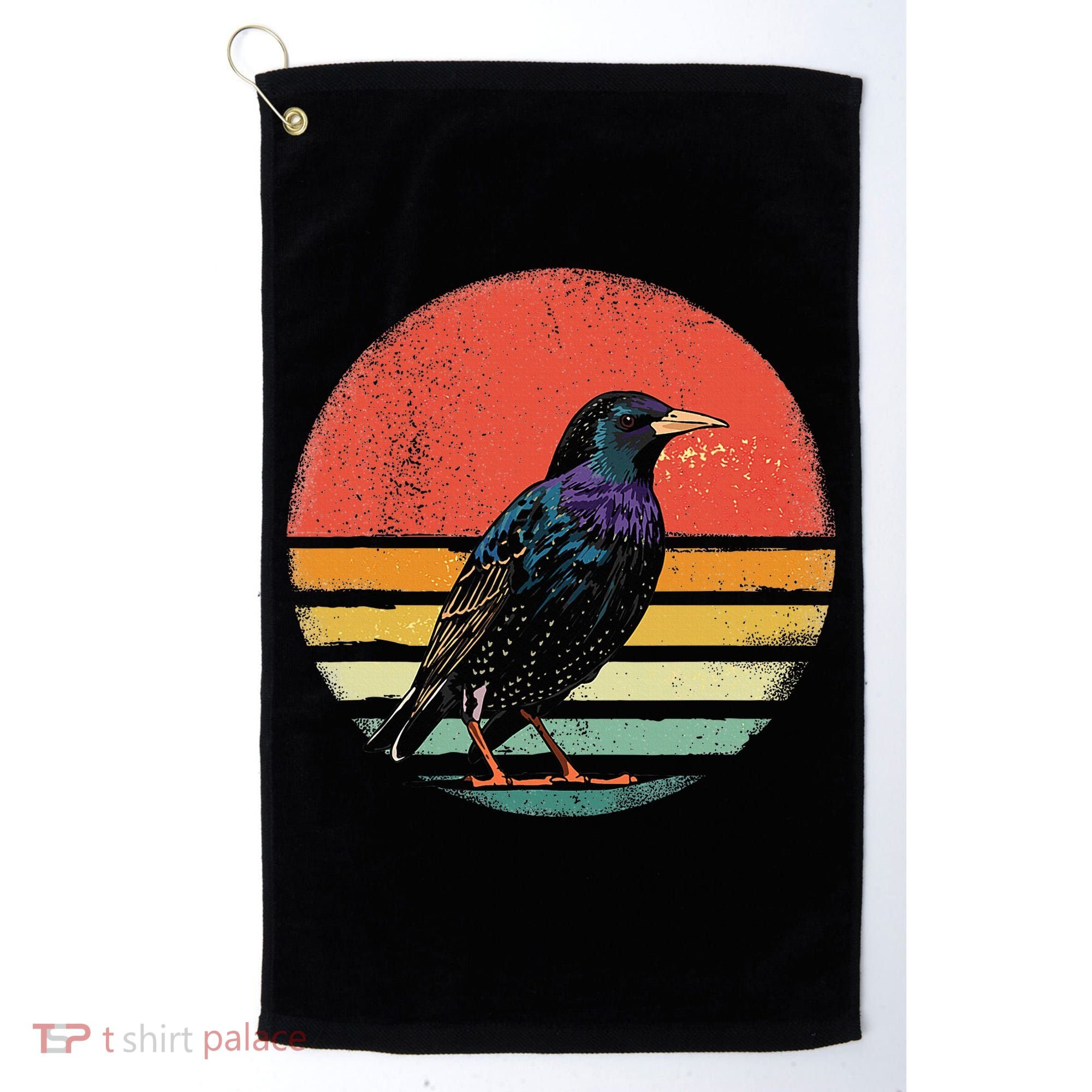 Retro Starling Bird Animal Birdwatcher Bird Lover Golf Towel