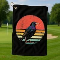 Retro Starling Bird Animal Birdwatcher Bird Lover Golf Towel thumb 1