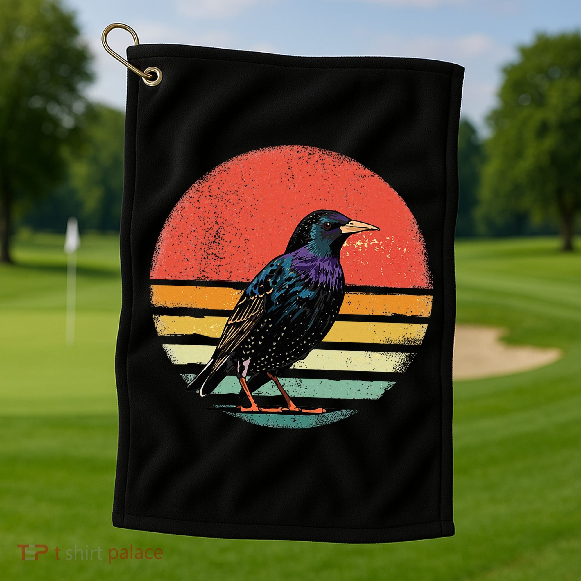 Retro Starling Bird Animal Birdwatcher Bird Lover Golf Towel