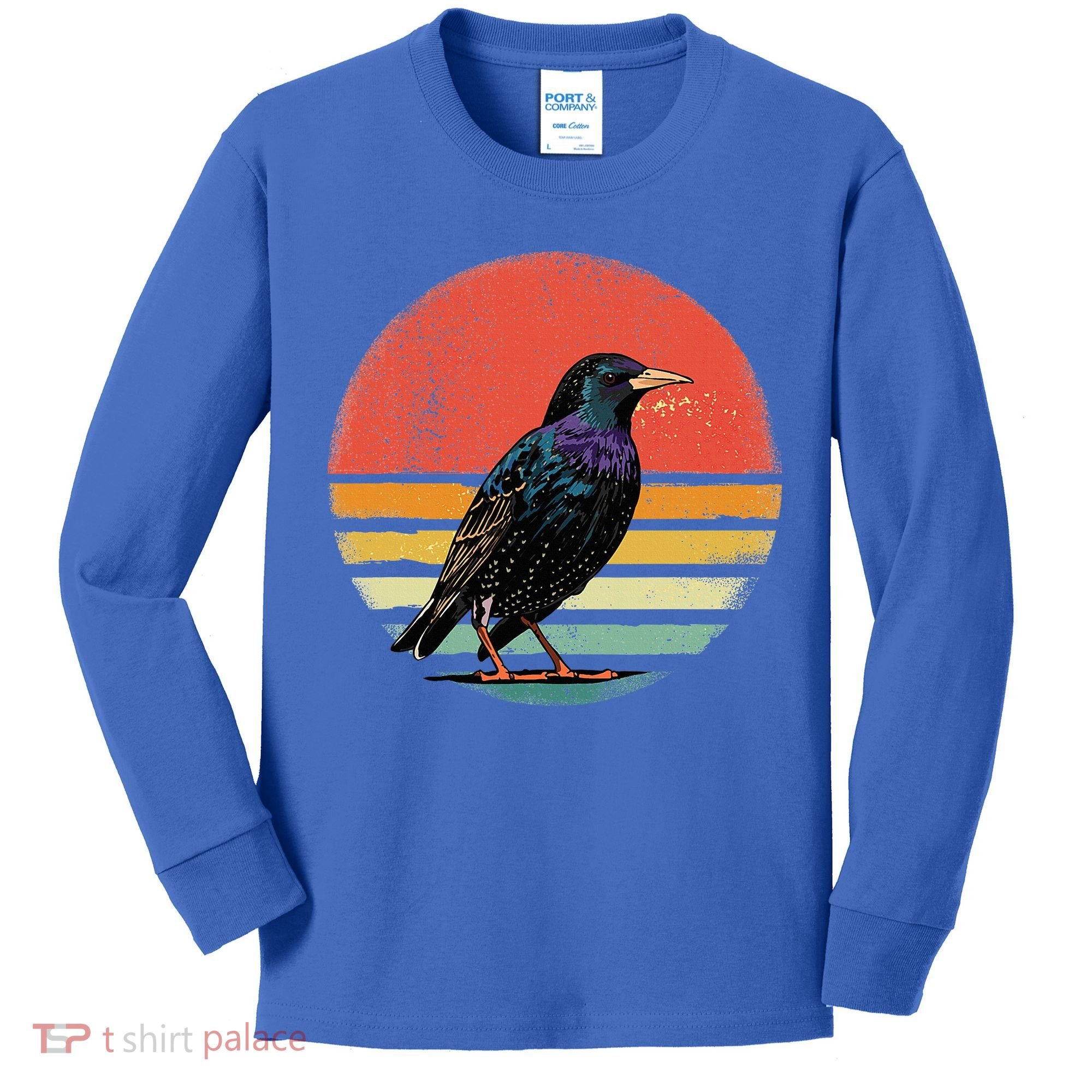 Retro Starling Bird Animal Birdwatcher Bird Lover Kids Long Sleeve Shirt