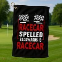 Racecar Spelled Backwards Funny Car Mechanic Race Car Golf Towel thumb 1