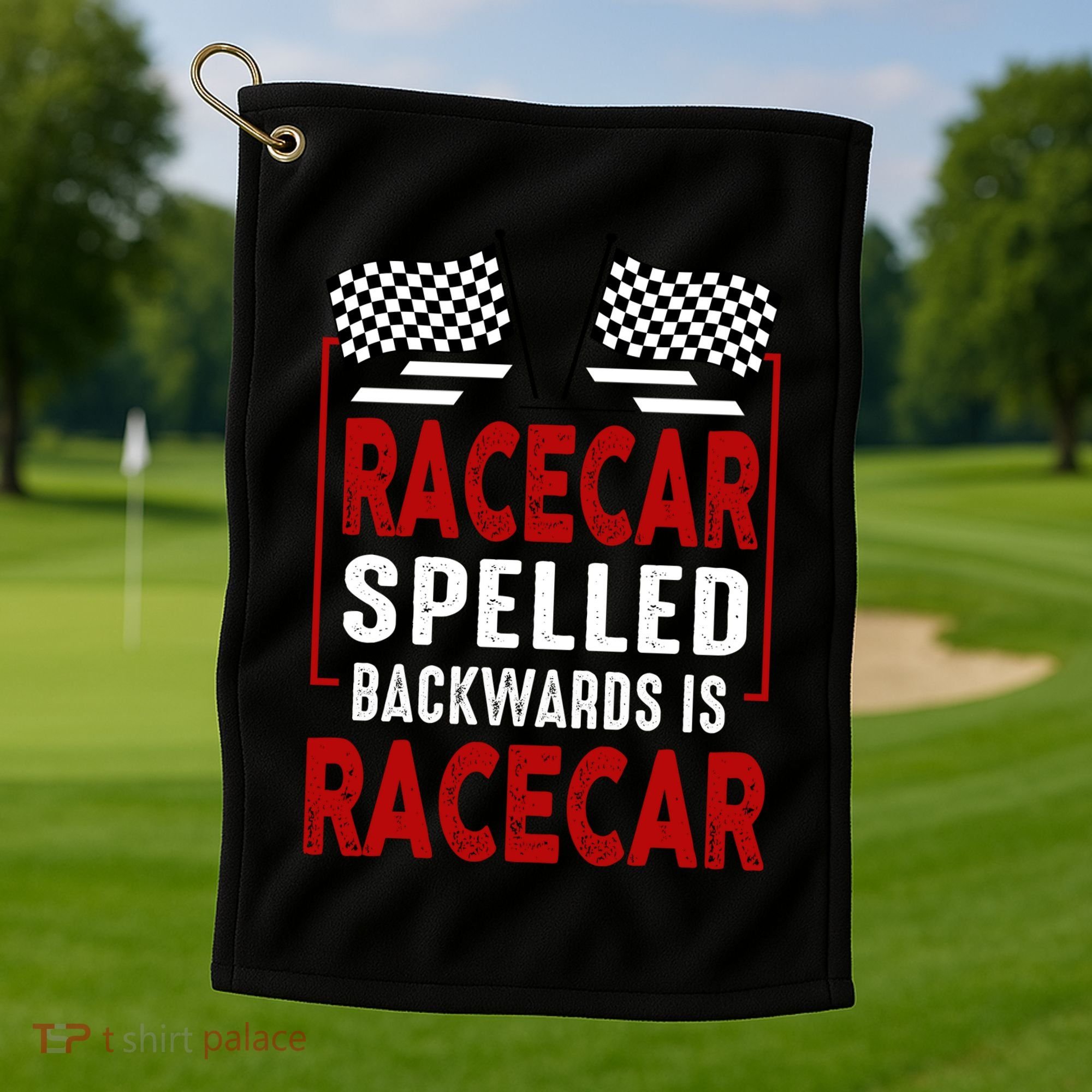 Racecar Spelled Backwards Funny Car Mechanic Race Car Golf Towel