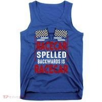 Racecar Spelled Backwards Funny Car Mechanic Race Car Tank Top thumb 0